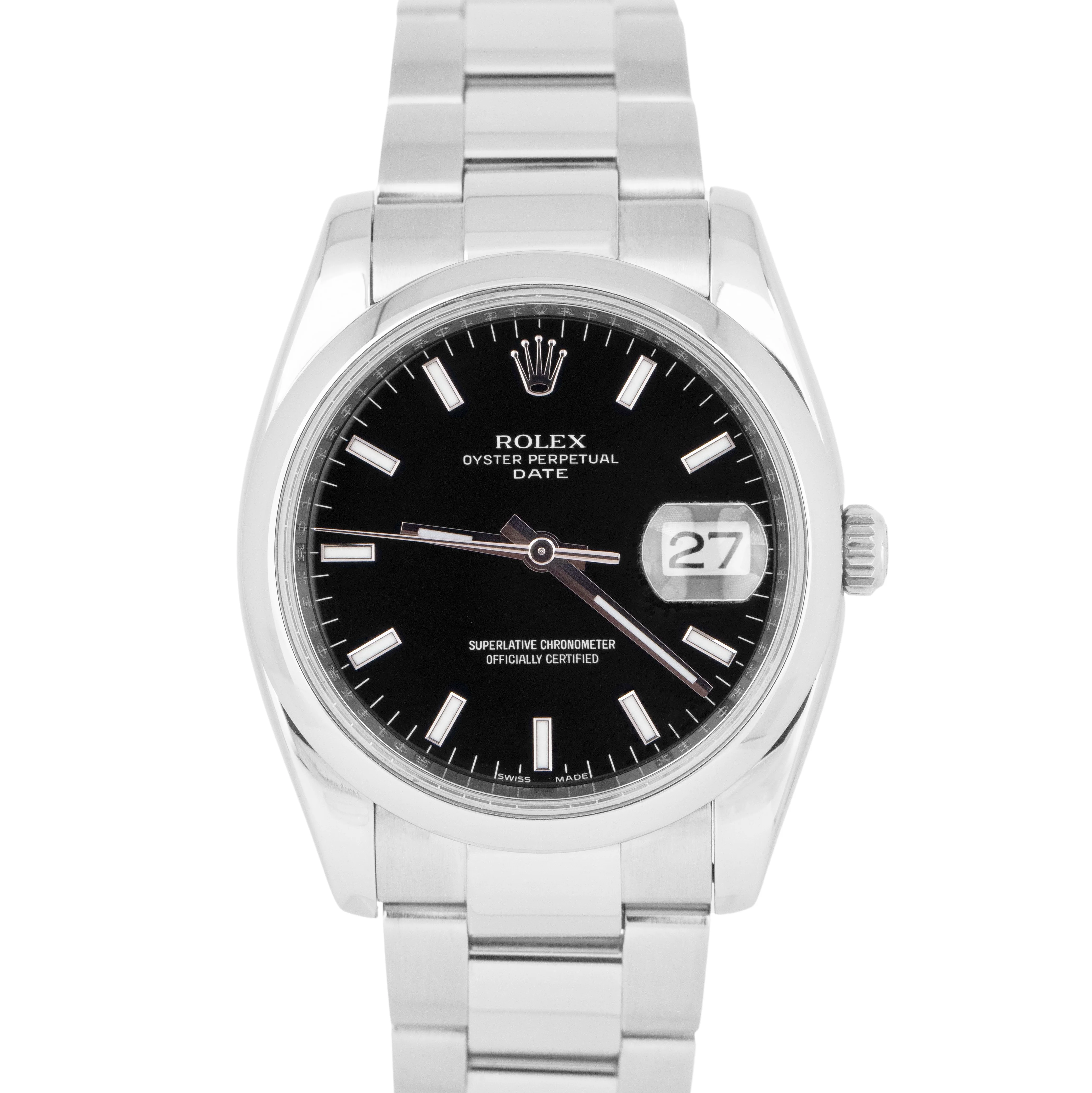 MINT Rolex Oyster Perpetual Date 34mm Black Dial Stainless Steel 115200 Watch