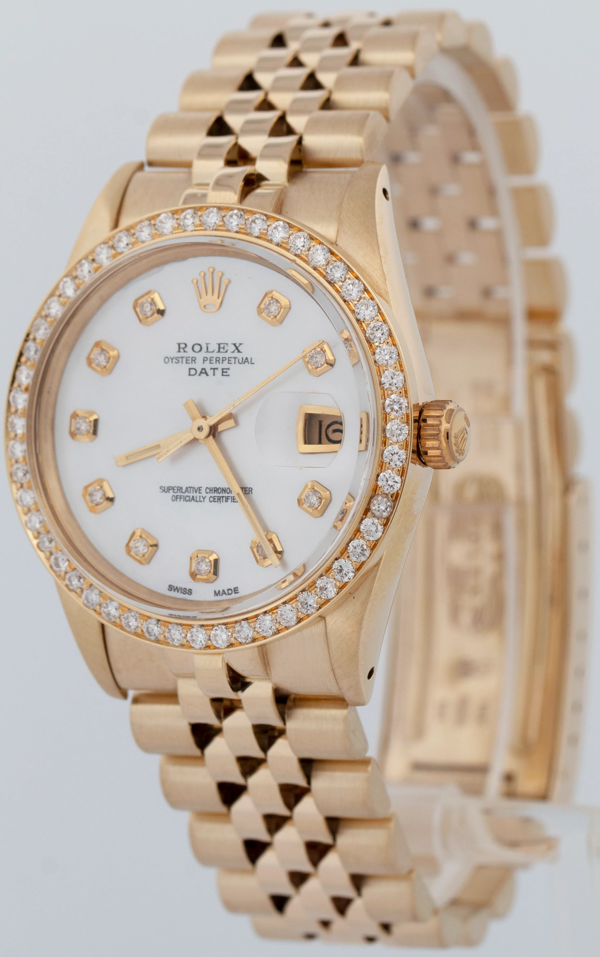 MINT Rolex Oyster Perpetual Date 34mm DIAMOND 14K Yellow Gold Watch 15037 BOX - Image 5