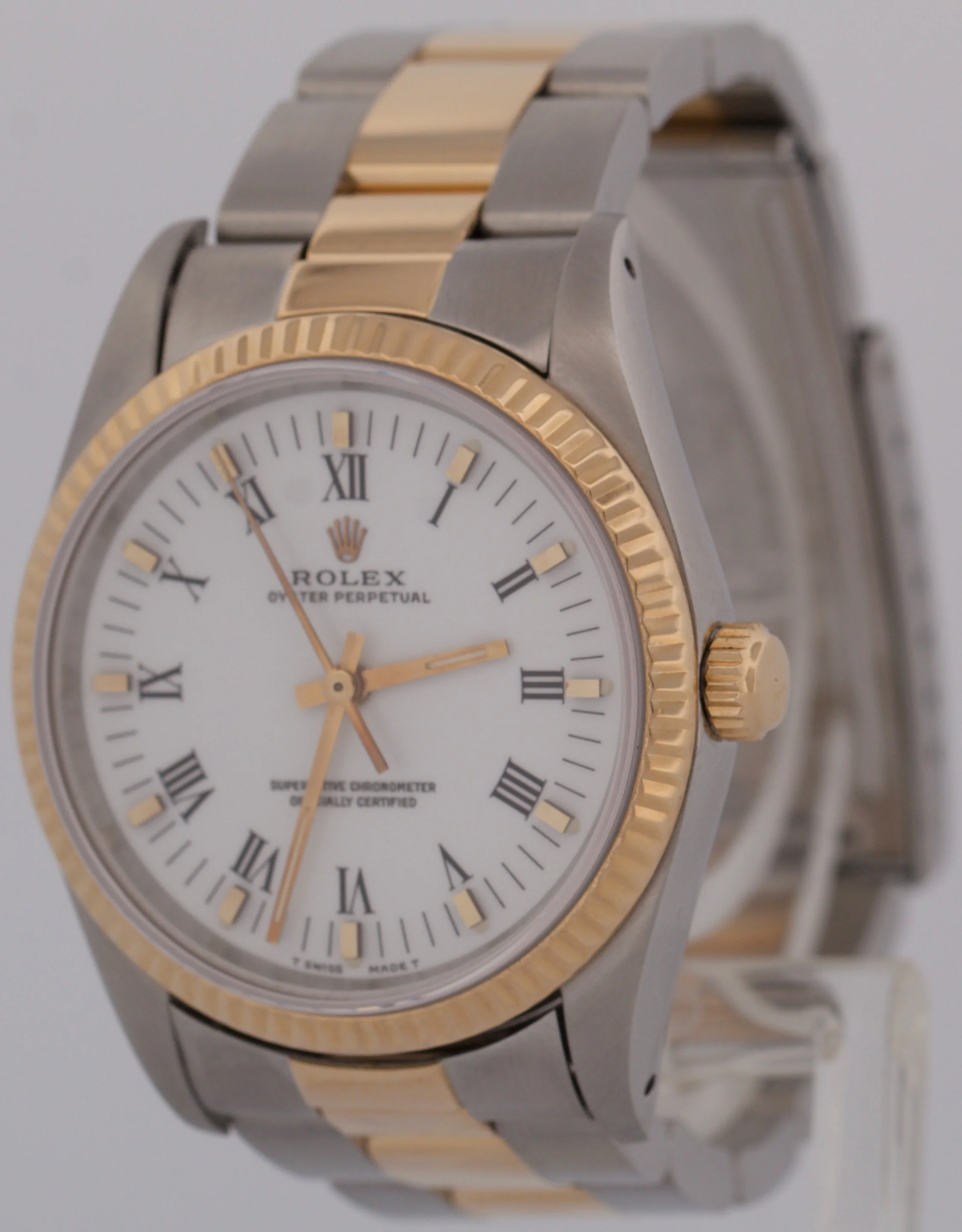 MINT Rolex Oyster Perpetual WHITE ROMAN Buckley 18K Gold Steel Oyster 34mm 14233 - Image 4
