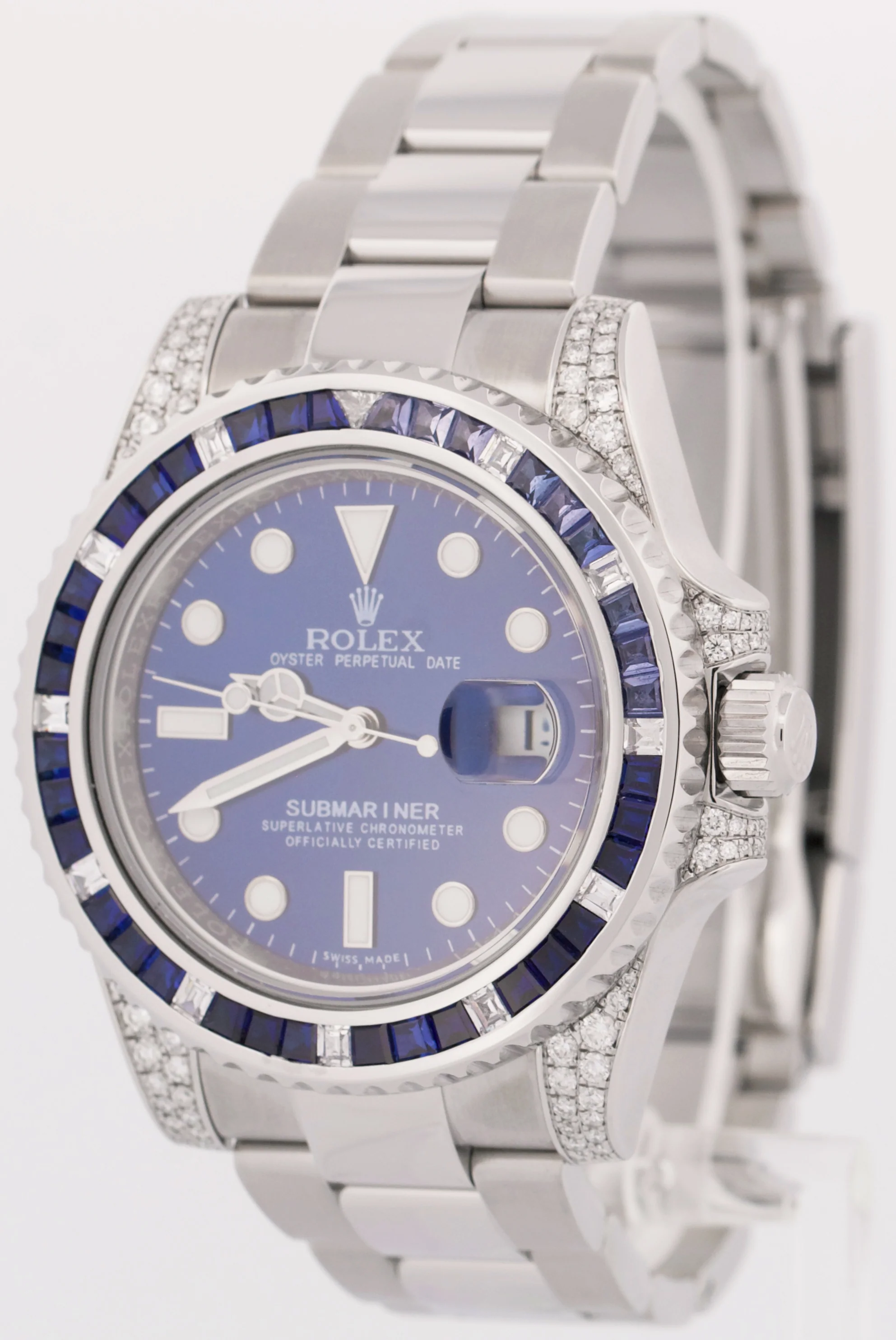 MINT Rolex Submariner Date Blue DIAMOND SAPPHIRE Bezel Lugs 40mm Watch 116610 - Image 4