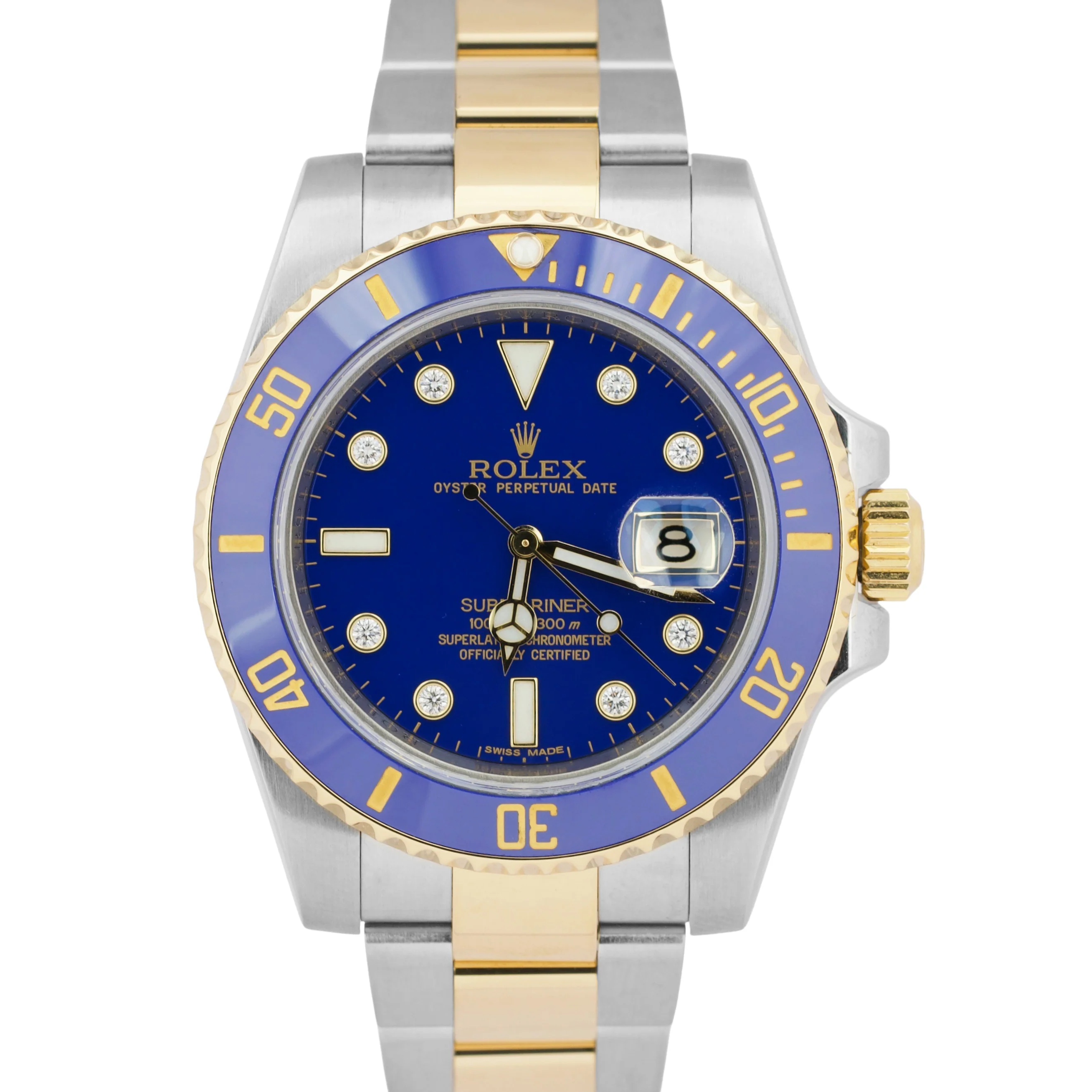 MINT Rolex Submariner Date FACTORY BLUE DIAMOND 18K Gold Steel 40mm 116613 LB