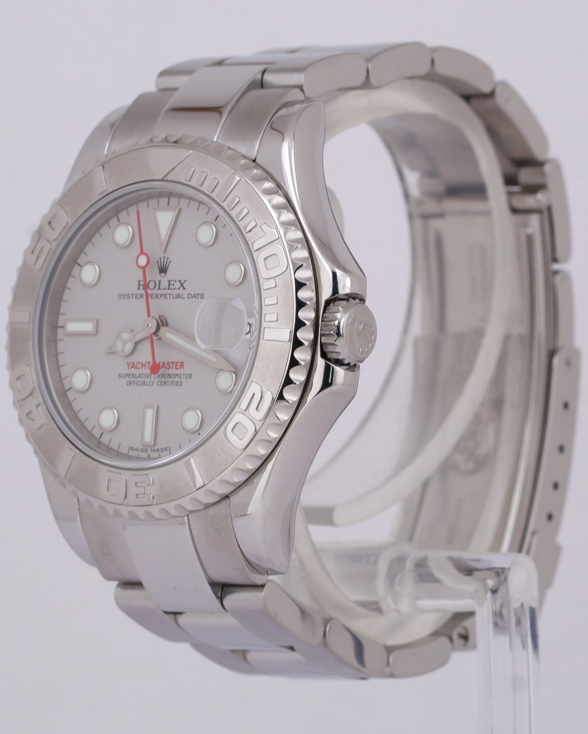 MINT Rolex Yacht-Master Mid-Size PLATINUM Stainless Steel 35mm 168622 Date Watch - Image 3