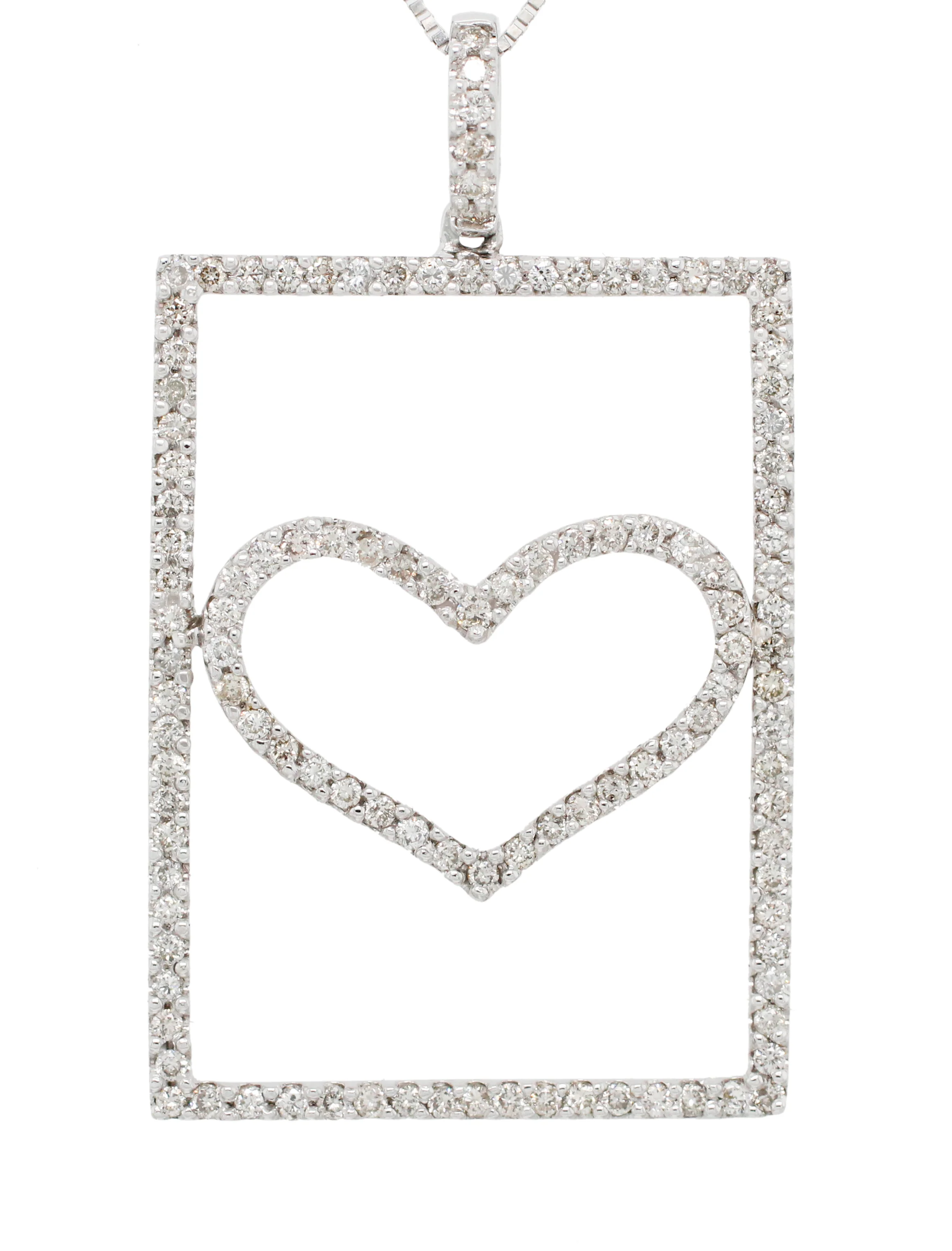 Modern 0.50ctw Diamond Rectangle Heart Pendant - 14k White Gold 18" Necklace - Image 3