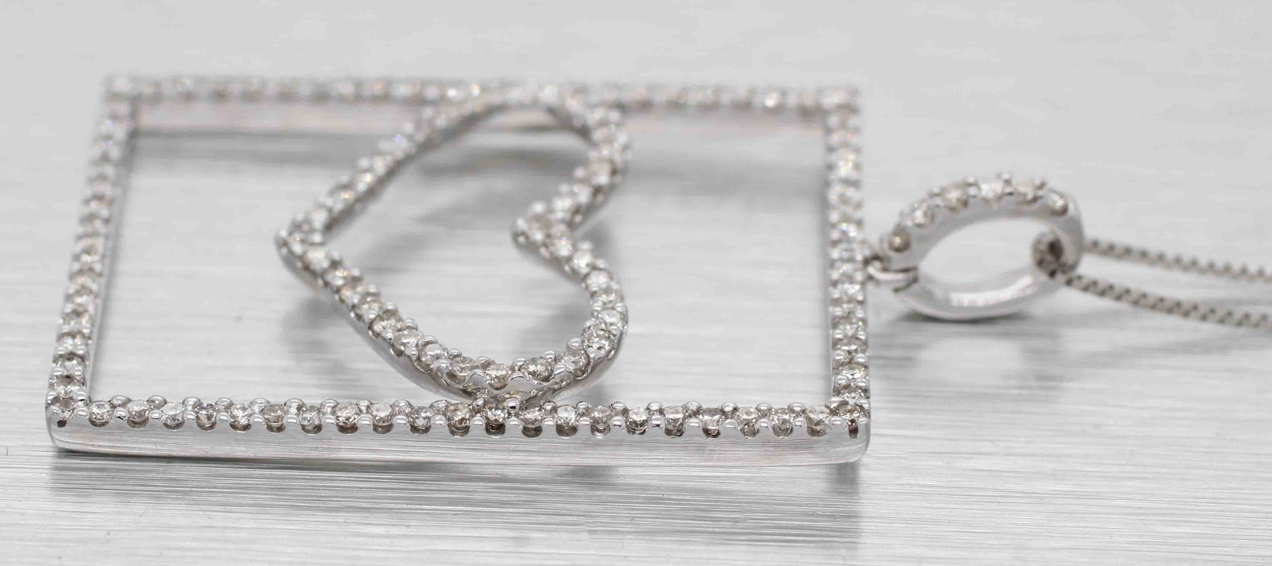 Modern 0.50ctw Diamond Rectangle Heart Pendant - 14k White Gold 18" Necklace - Image 4