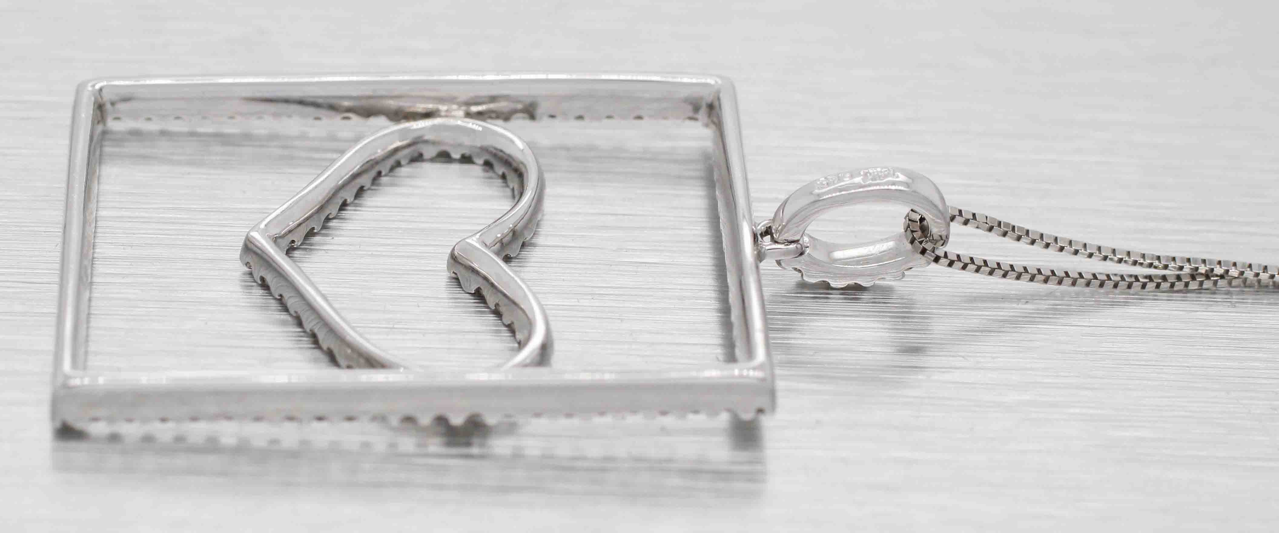 Modern 0.50ctw Diamond Rectangle Heart Pendant - 14k White Gold 18" Necklace - Image 5