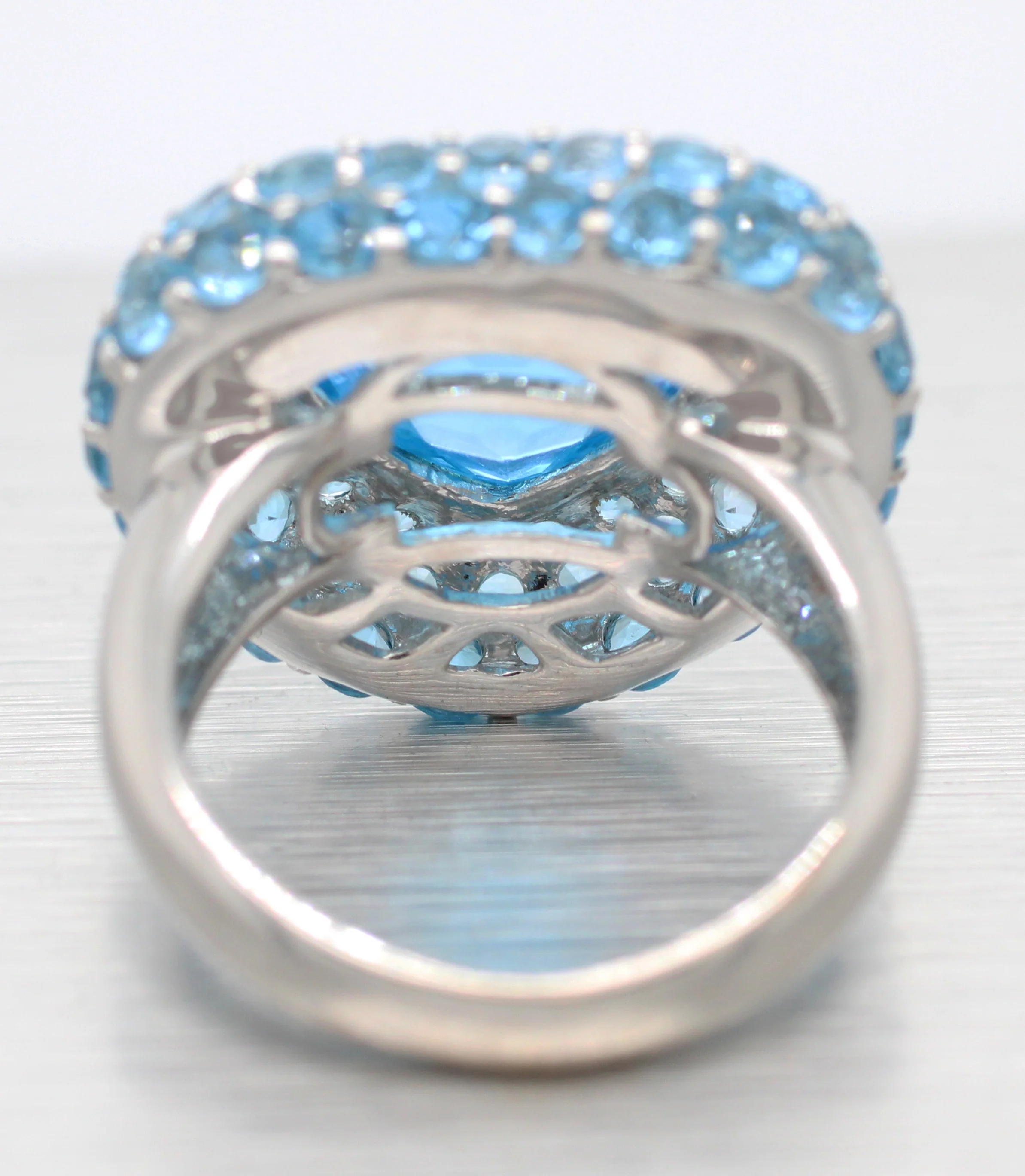 Modern Blue Topaz & Aquamarine Heart Cocktail Ring - 14k White Gold - Image 4