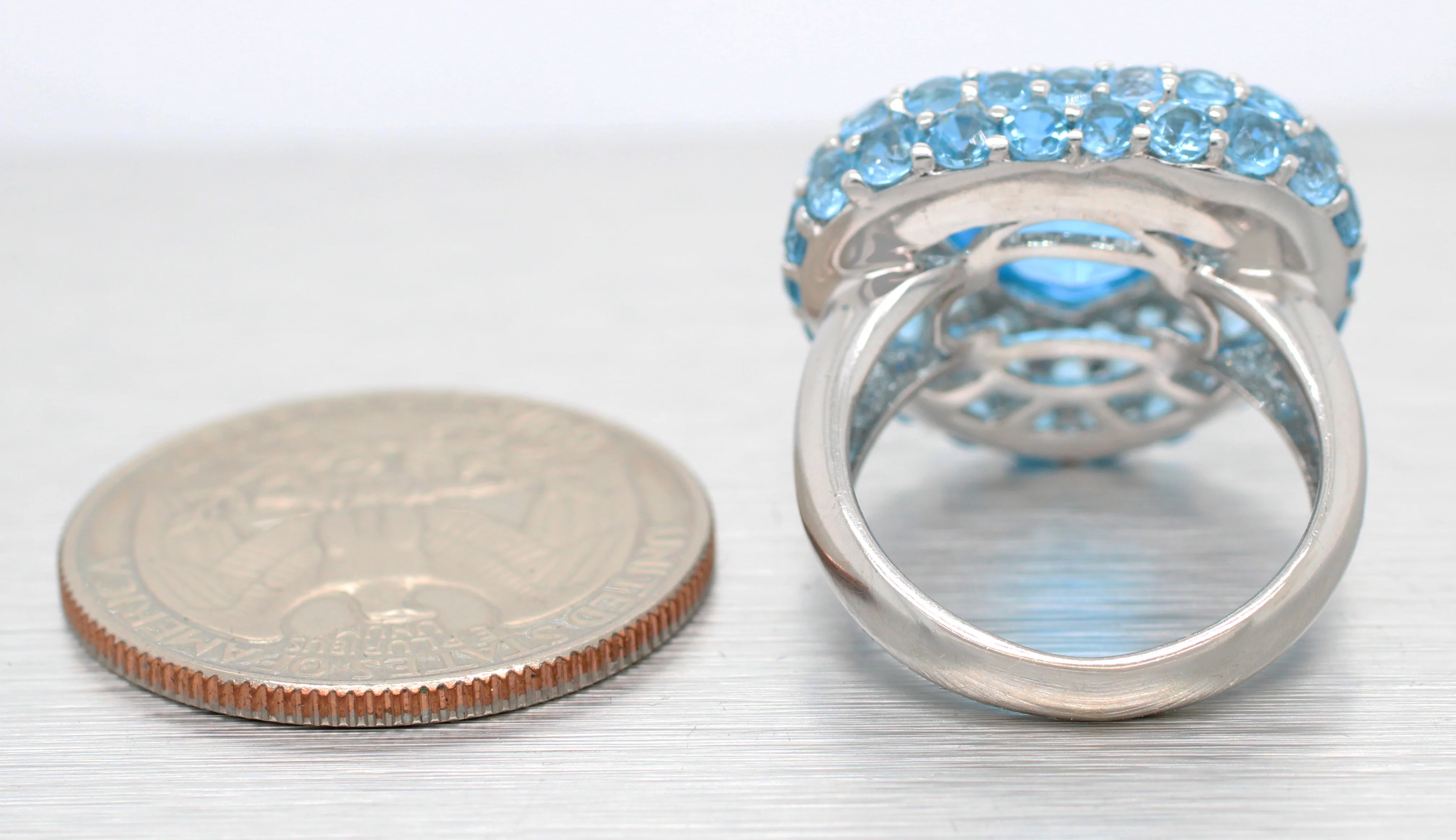 Modern Blue Topaz & Aquamarine Heart Cocktail Ring - 14k White Gold - Image 5