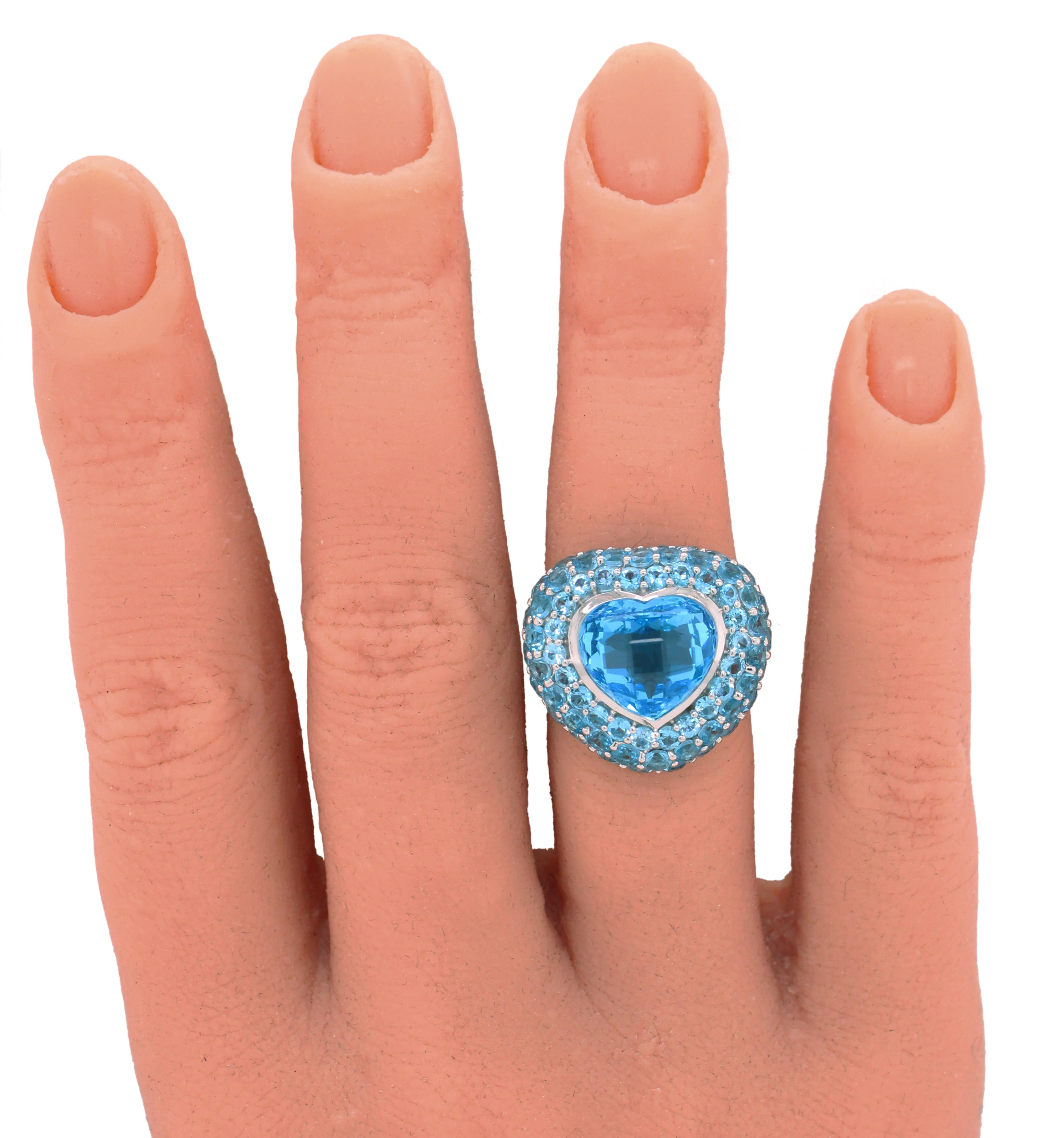 Modern Blue Topaz & Aquamarine Heart Cocktail Ring - 14k White Gold - Image 6