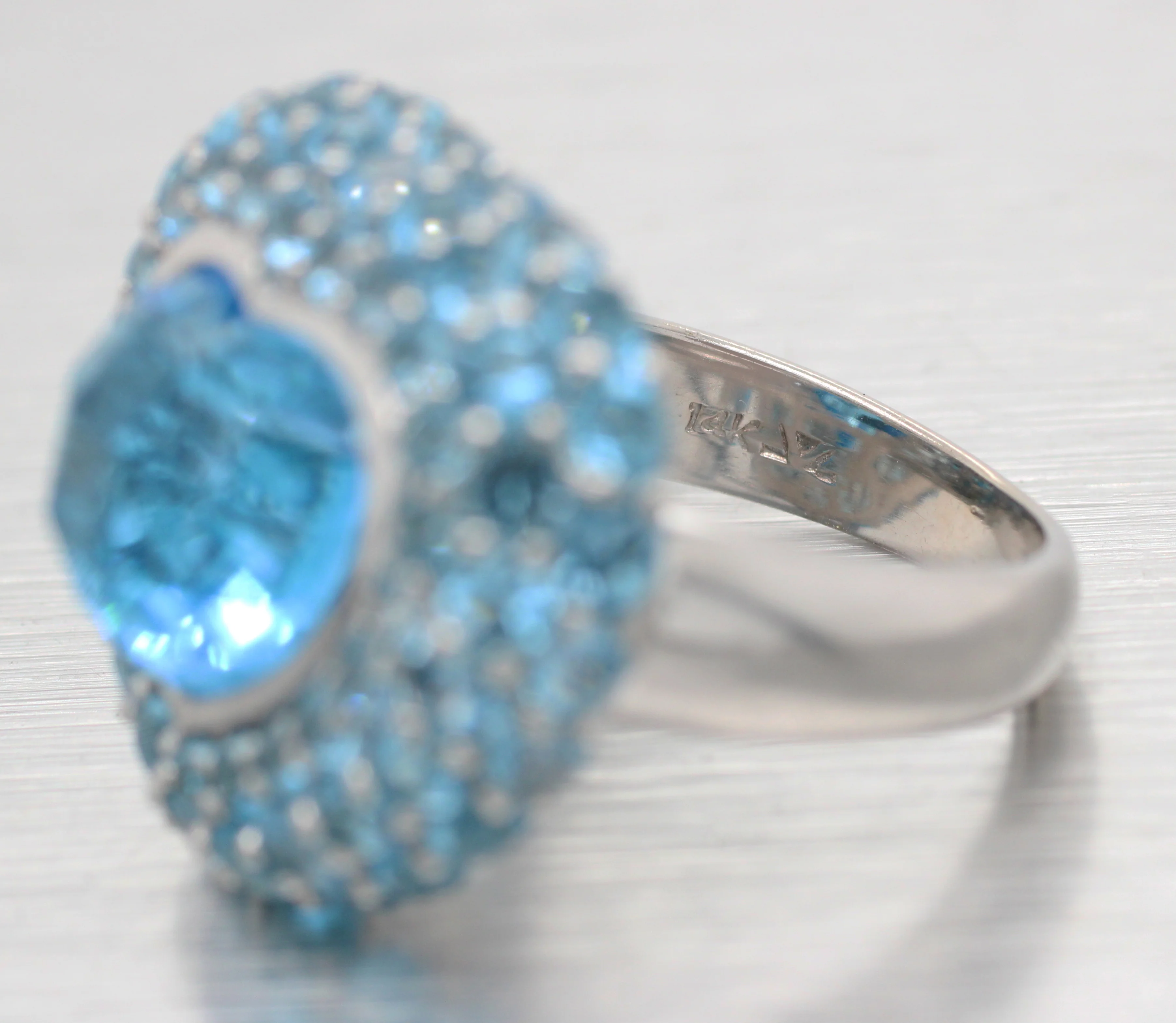 Modern Blue Topaz & Aquamarine Heart Cocktail Ring - 14k White Gold - Image 7