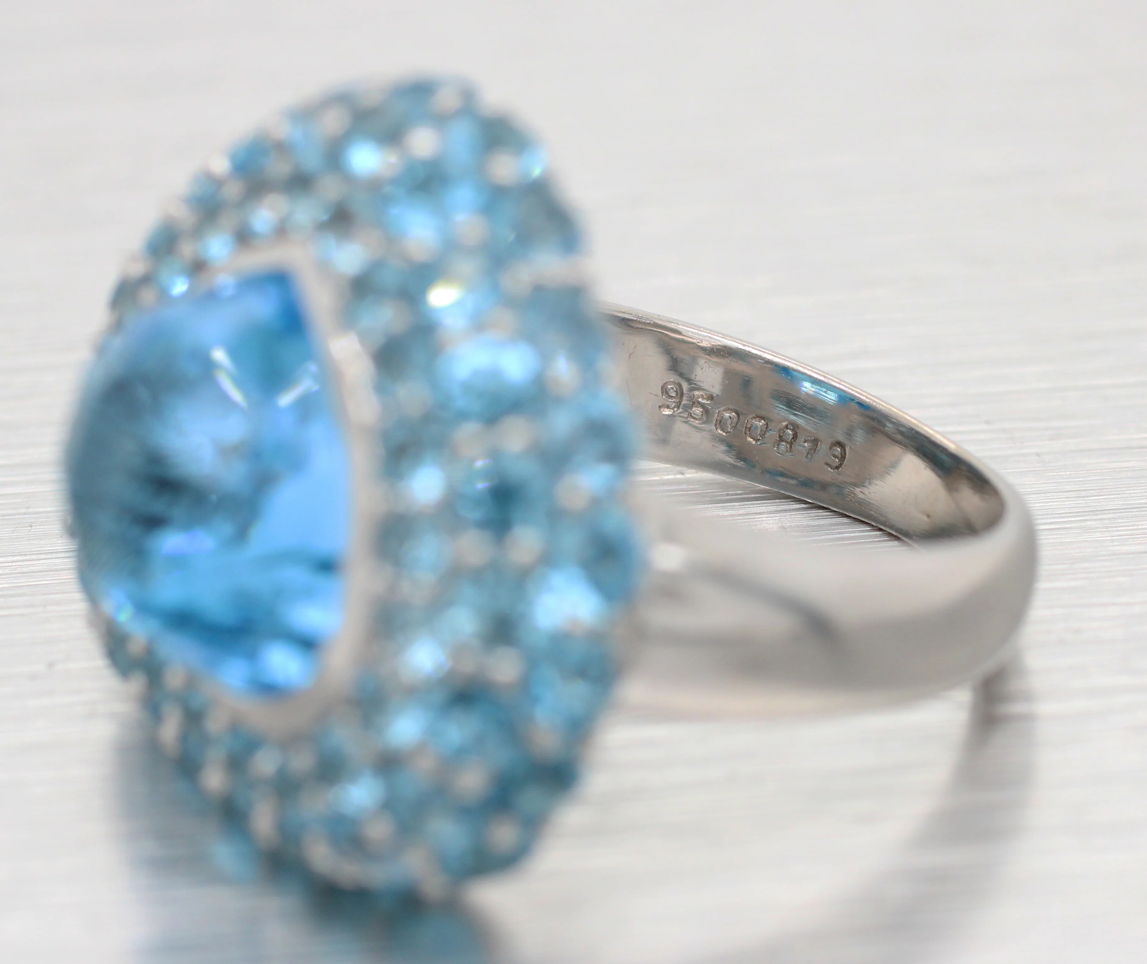 Modern Blue Topaz & Aquamarine Heart Cocktail Ring - 14k White Gold - Image 8