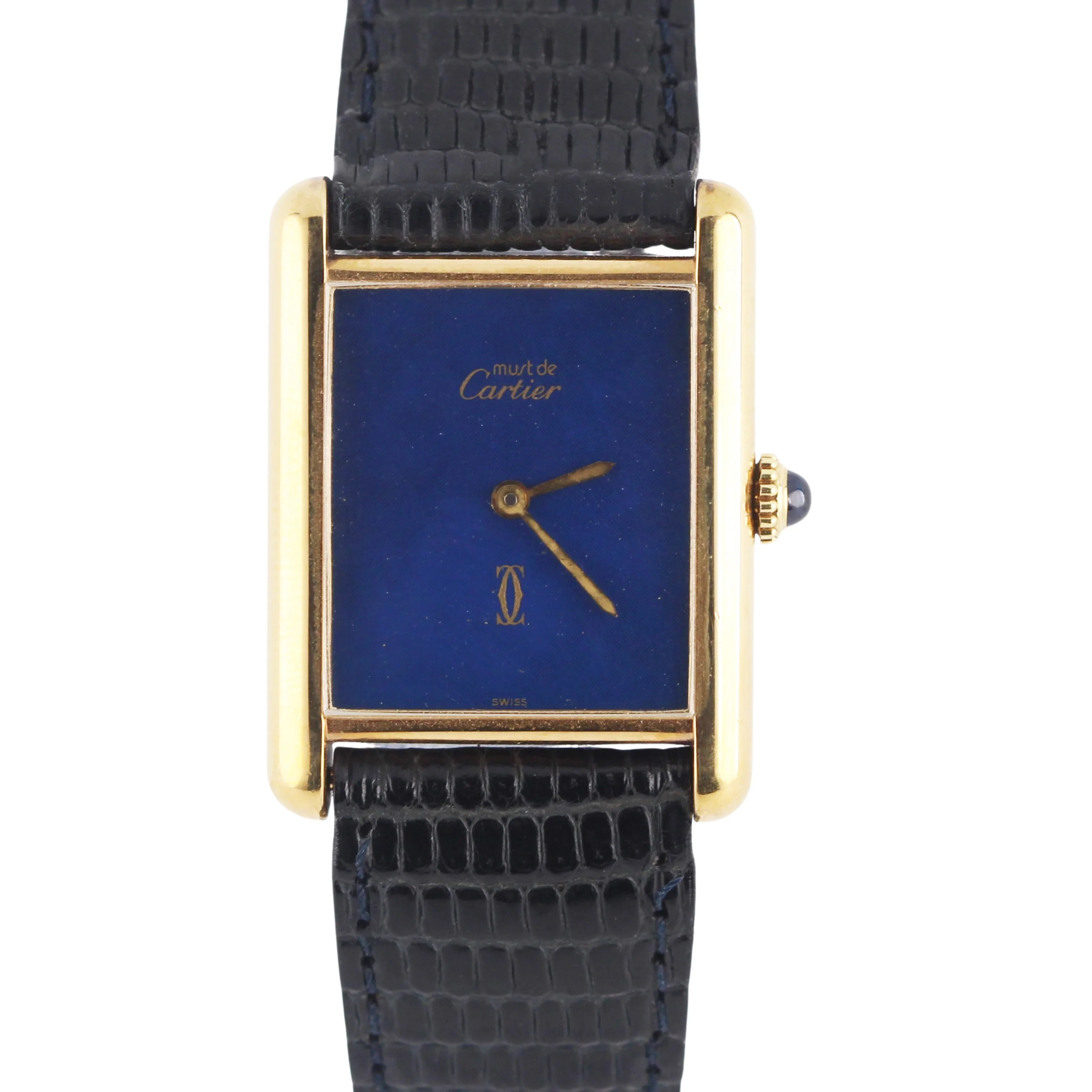 Must de Cartier Tank Vermeil Gold Plated 925 Silver Blue Spider Dial 23mm 590005