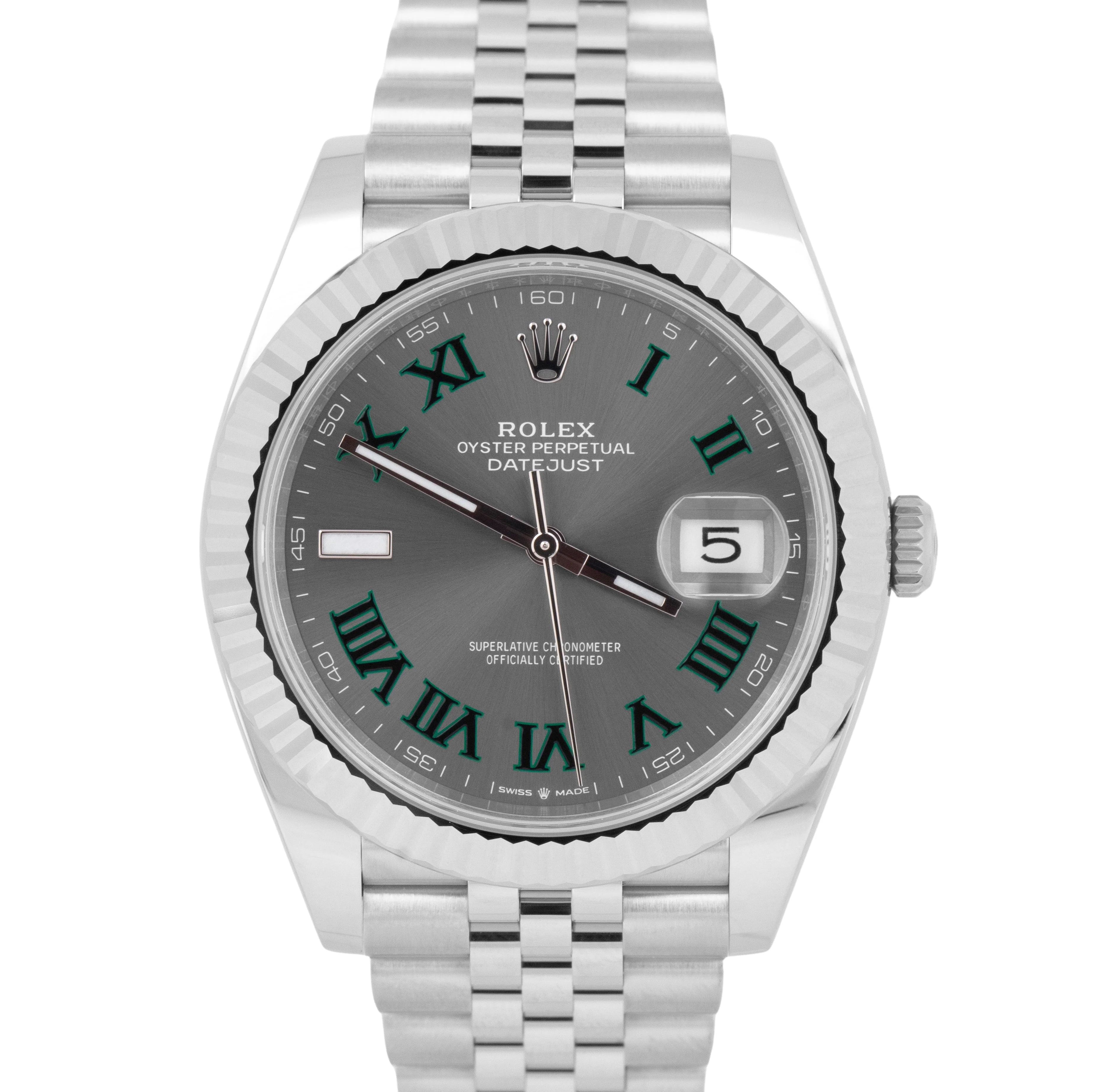 NEW 2025 PAPERS Rolex DateJust 41mm WIMBLEDON 18K Fluted JUBILEE 126334 BOX