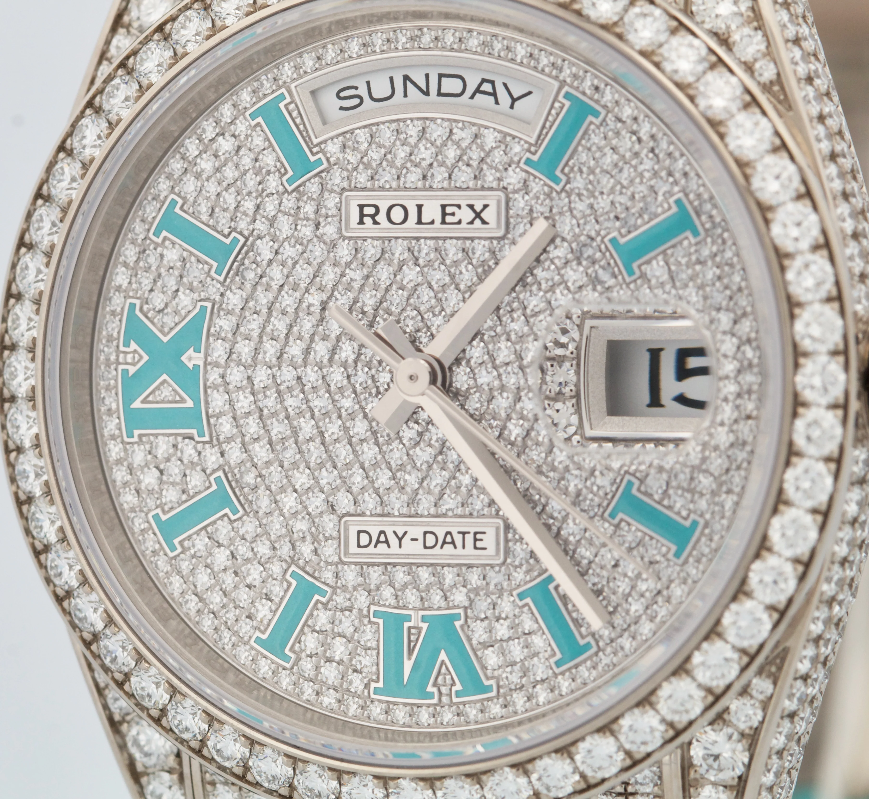 NEW 2025 PAPERS Rolex Day-Date PAVE DIAMOND TURQUOISE ROMAN 36mm 128159RBR BOX - Image 10