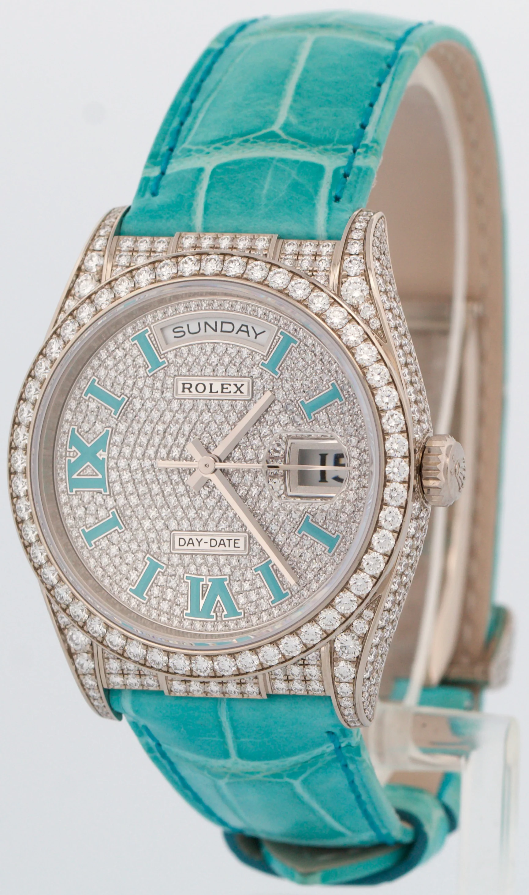 NEW 2025 PAPERS Rolex Day-Date PAVE DIAMOND TURQUOISE ROMAN 36mm 128159RBR BOX - Image 3