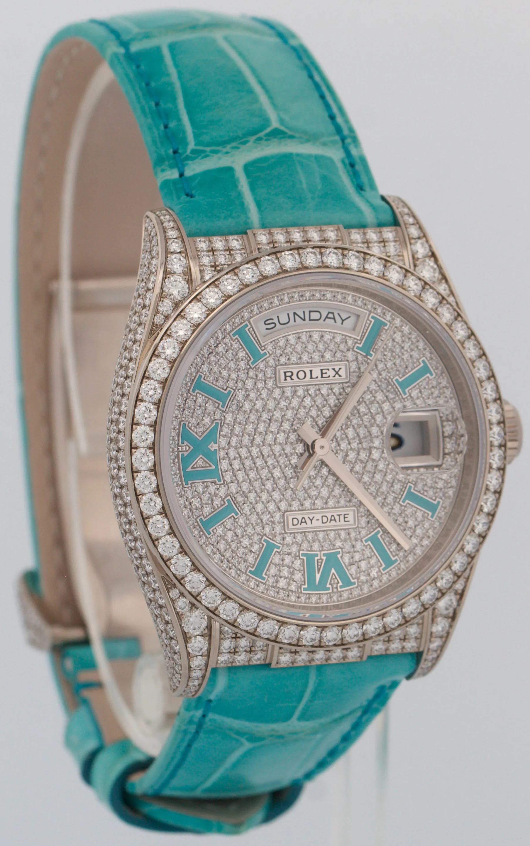 NEW 2025 PAPERS Rolex Day-Date PAVE DIAMOND TURQUOISE ROMAN 36mm 128159RBR BOX - Image 4