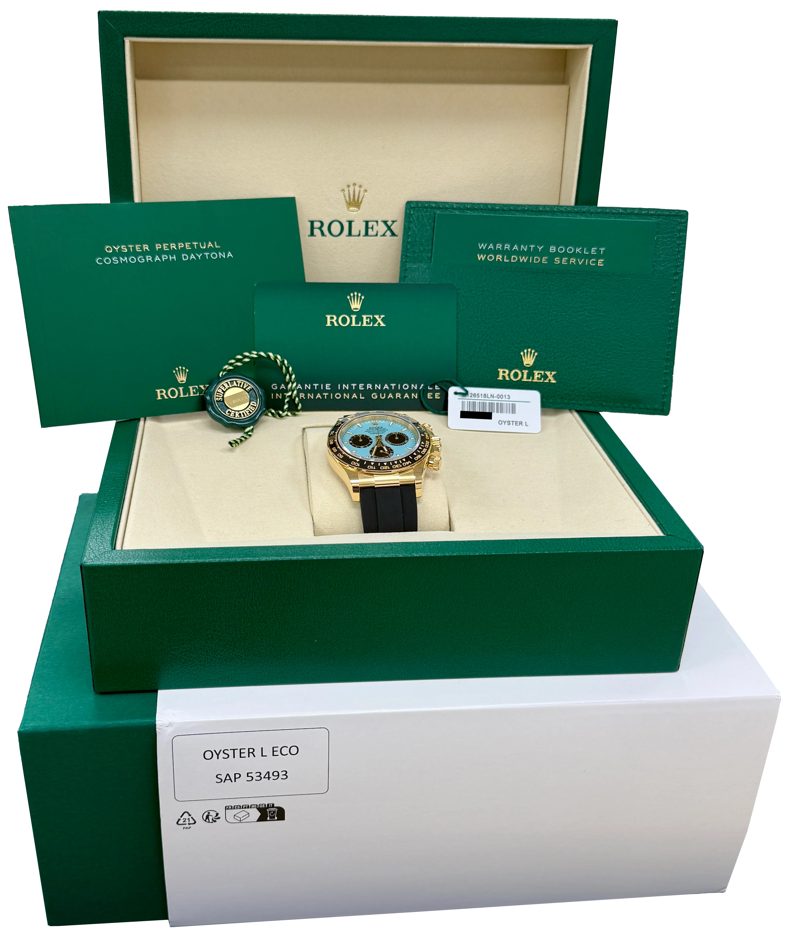 NEW 2025 PAPERS Rolex Daytona TURQUOISE Dial Oysterflex Gold Watch 126518 LN BOX - Image 2