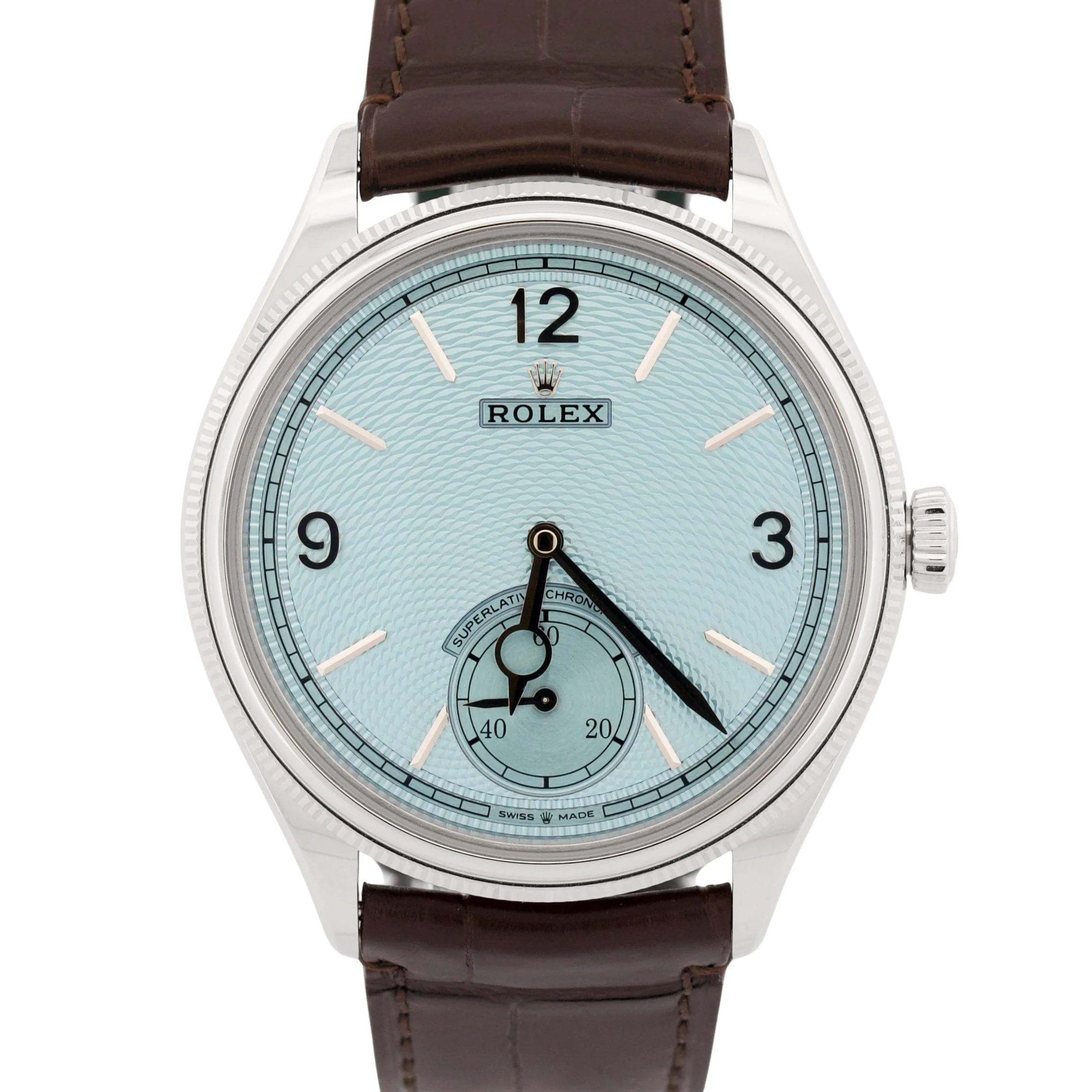 NEW 2026 PAPERS Rolex 1908 GLACIER BLUE MOTIF Platinum Leather 39mm 52506 BOX