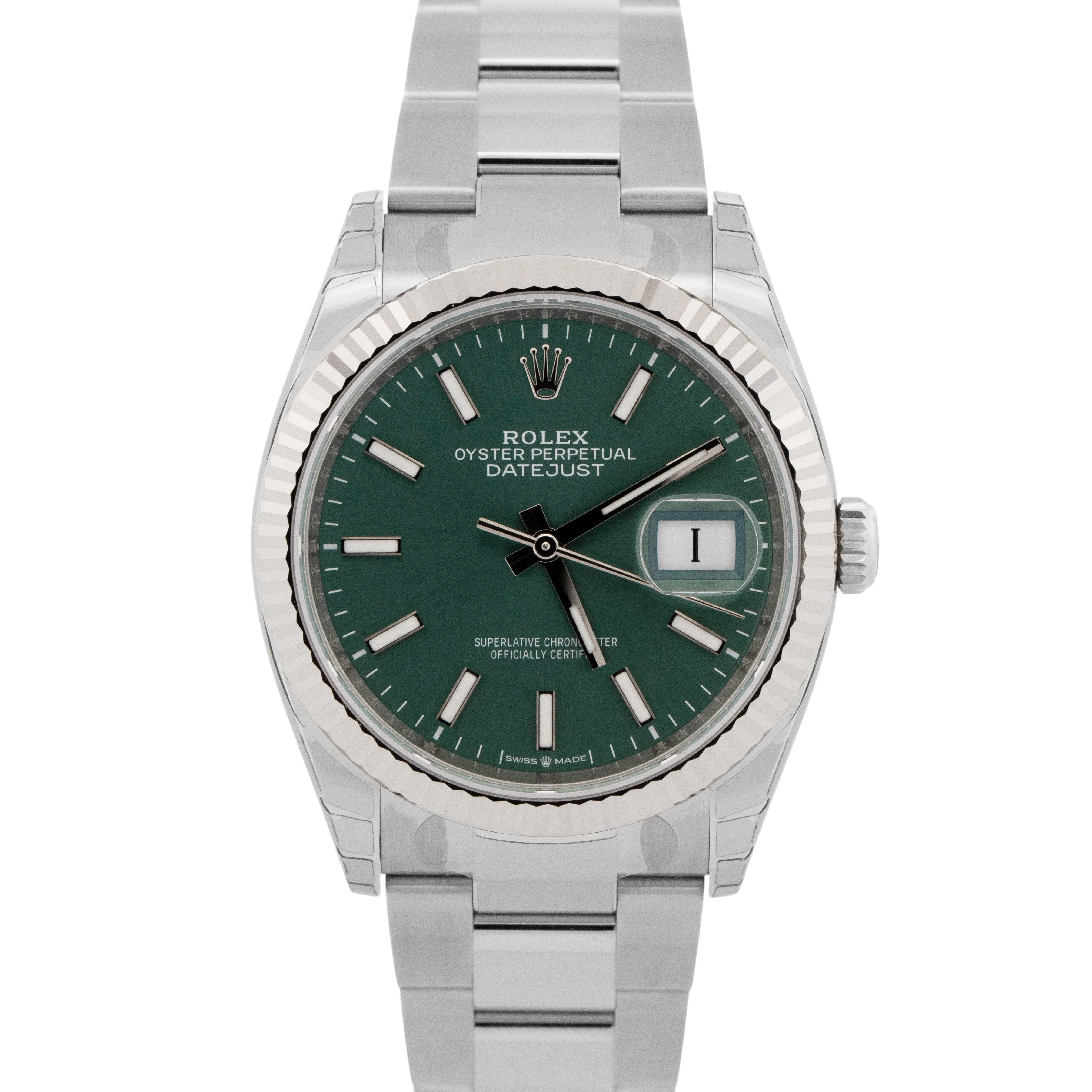 NEW 2026 STICKERED PAPERS Rolex DateJust 36 MINT GREEN Steel Watch 126234 BOX