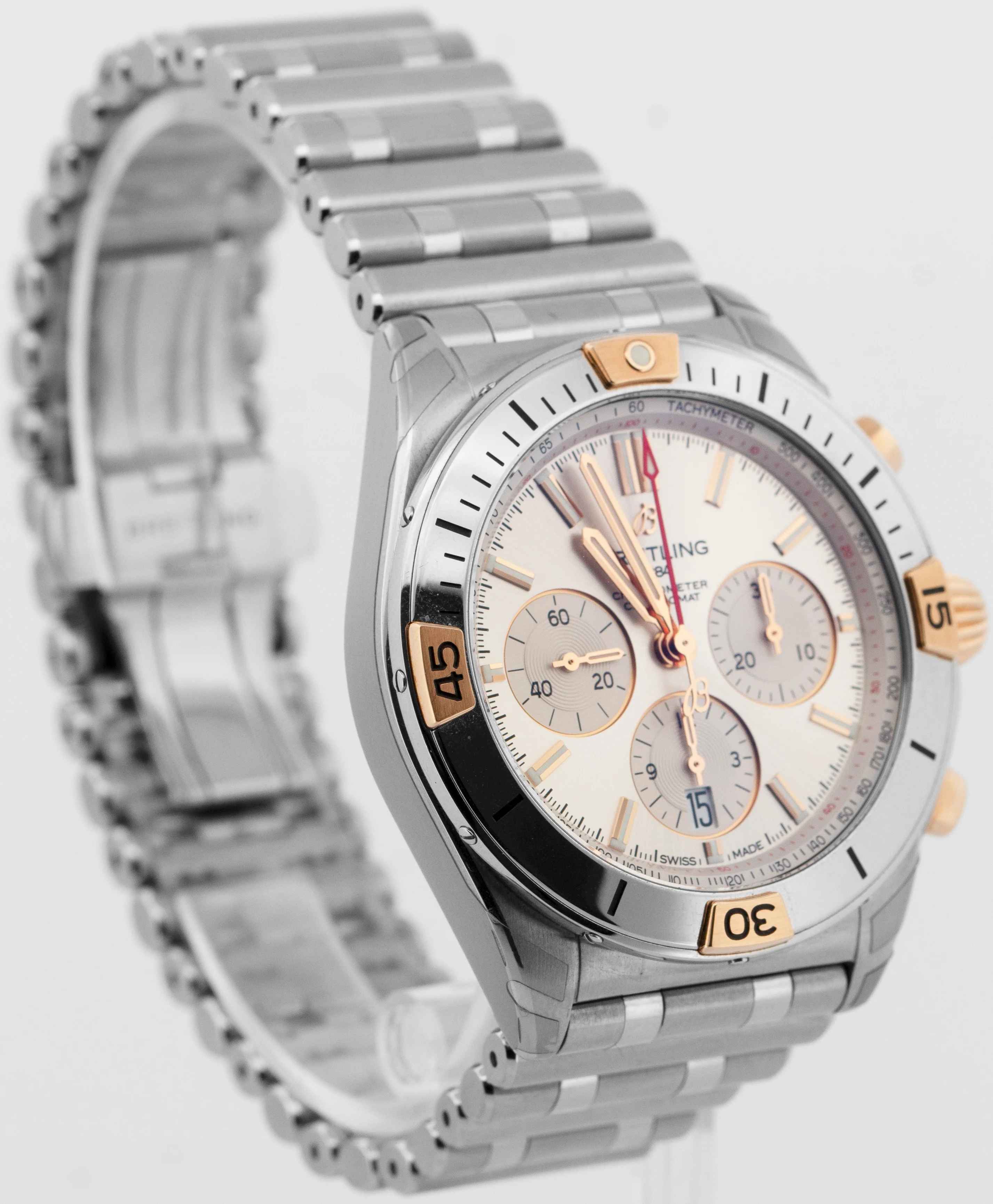 NEW PAPERS Breitling Chronomat B01 Silver Two-Tone Gold Steel 42mm IB0134 BOX - Image 3