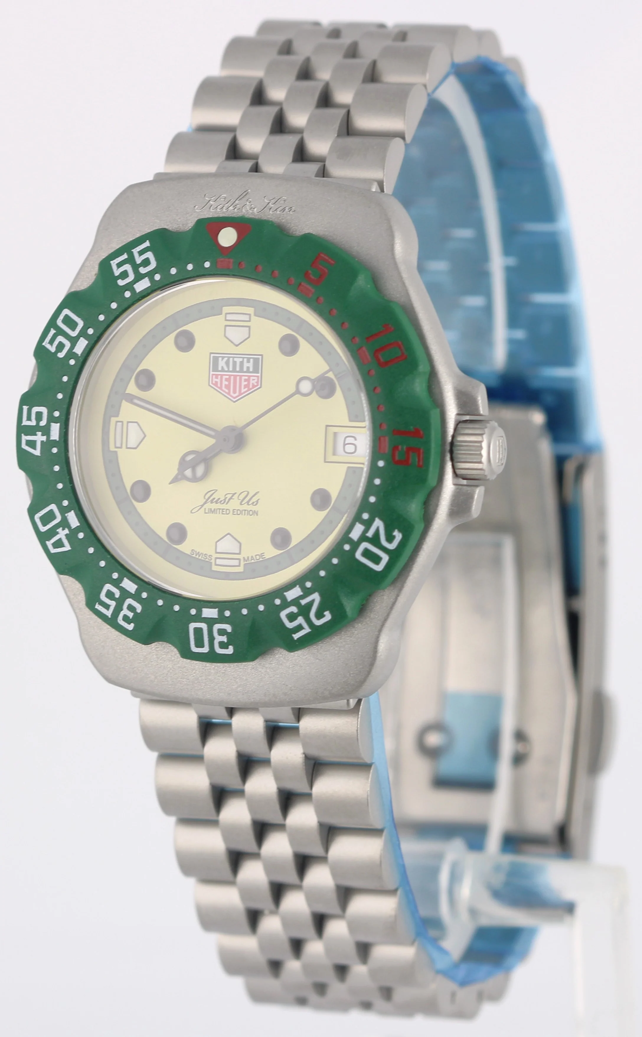 NEW PAPERS Tag Heuer KITH Formula 1 Eggshell 35mm GREEN BEZEL WA121N.BA0023 BOX - Image 3
