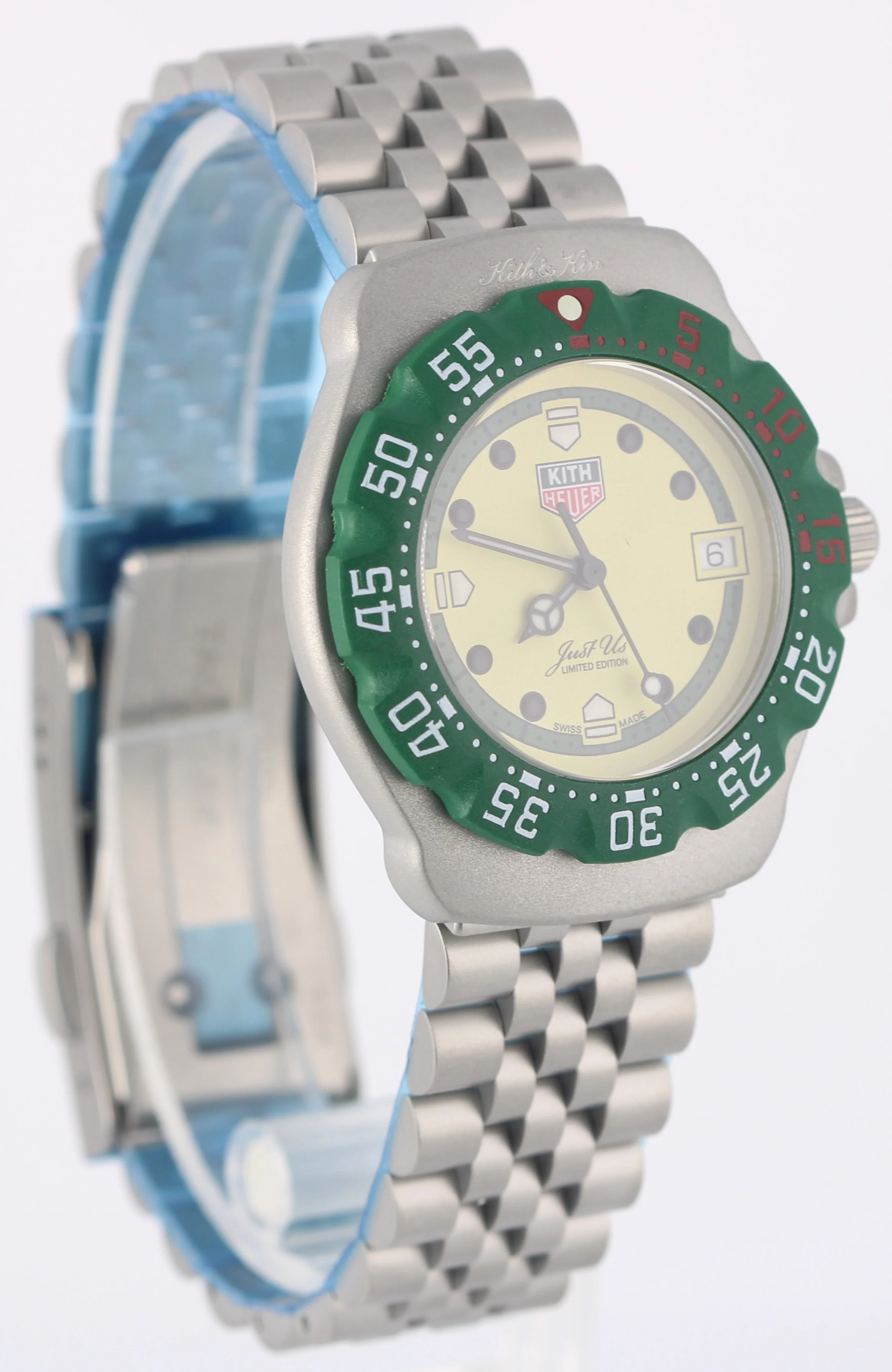NEW PAPERS Tag Heuer KITH Formula 1 Eggshell 35mm GREEN BEZEL WA121N.BA0023 BOX - Image 4