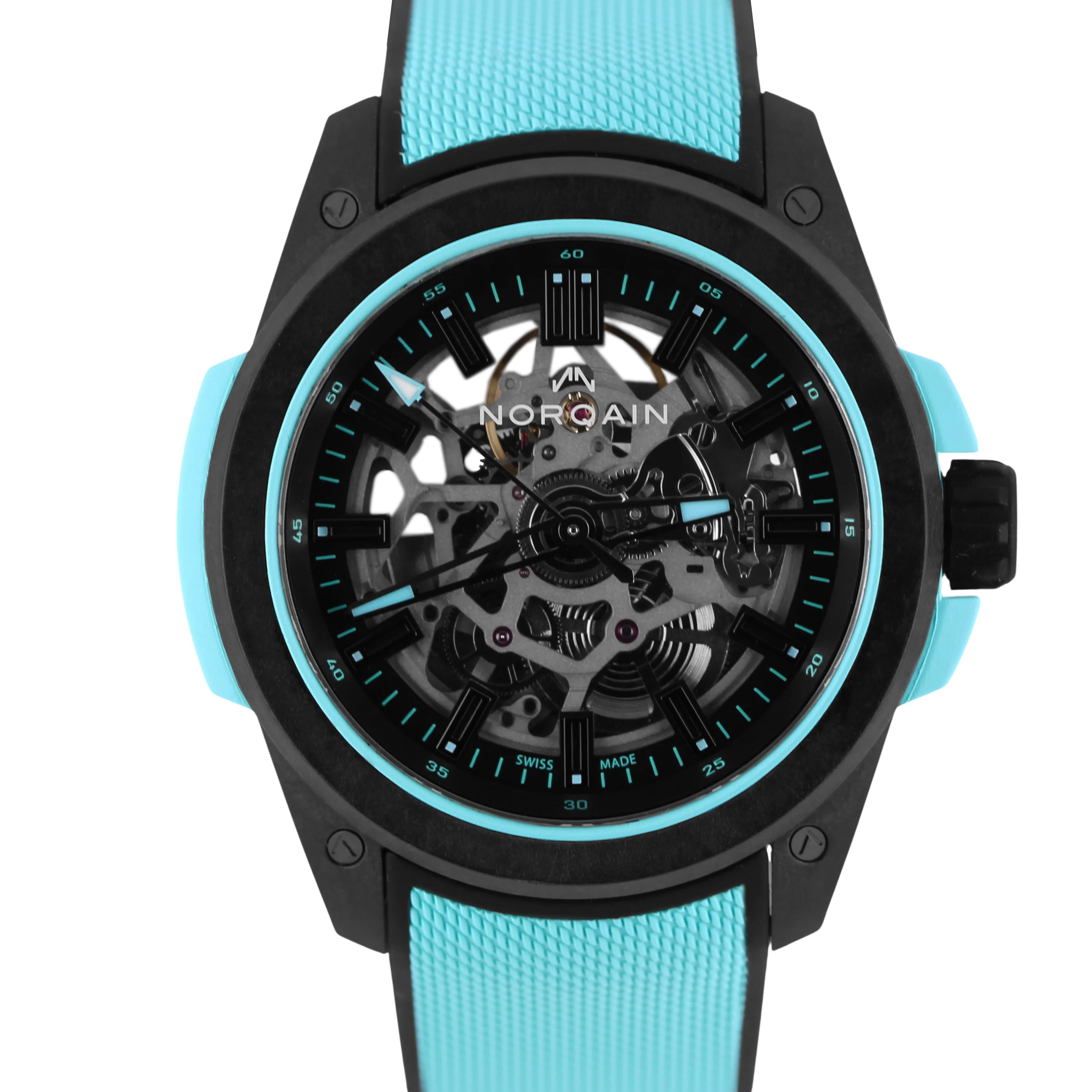 Norqain Independence Wild One Skeleton Turquoise Carbon 42mm NNQ3000 Watch BOX