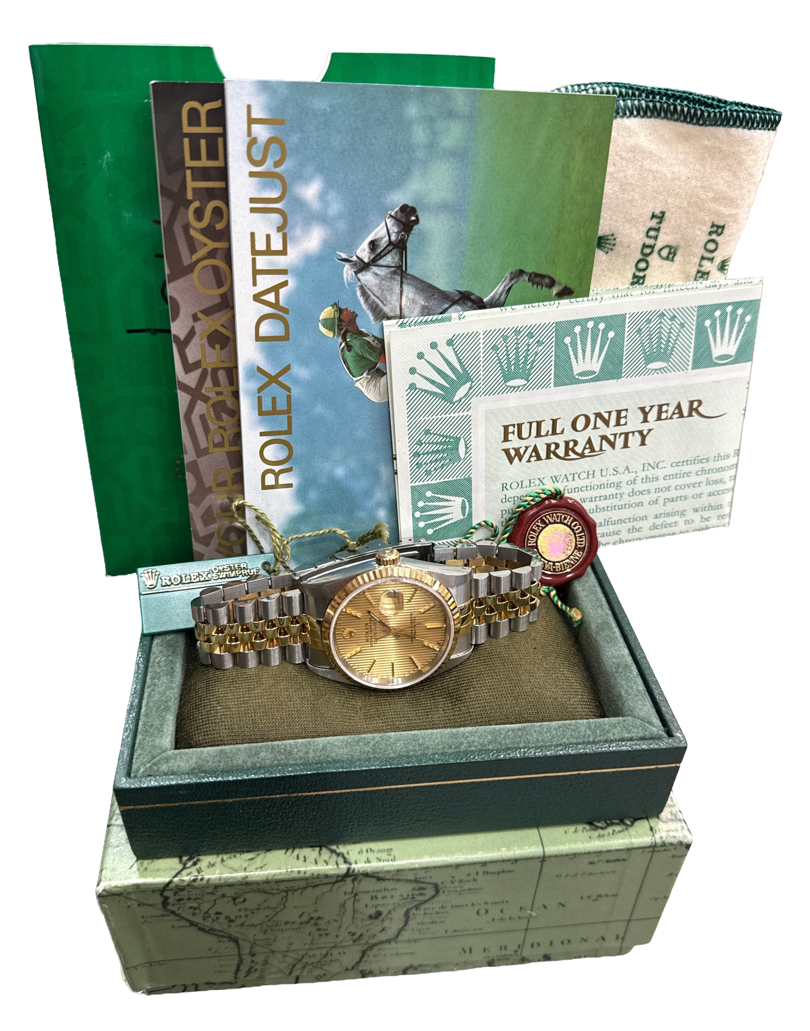 NOS 1993 PAPERS Rolex DateJust 36mm CHAMPAGNE TAPESTRY JUBILEE 18K 16233 BOX - Image 2