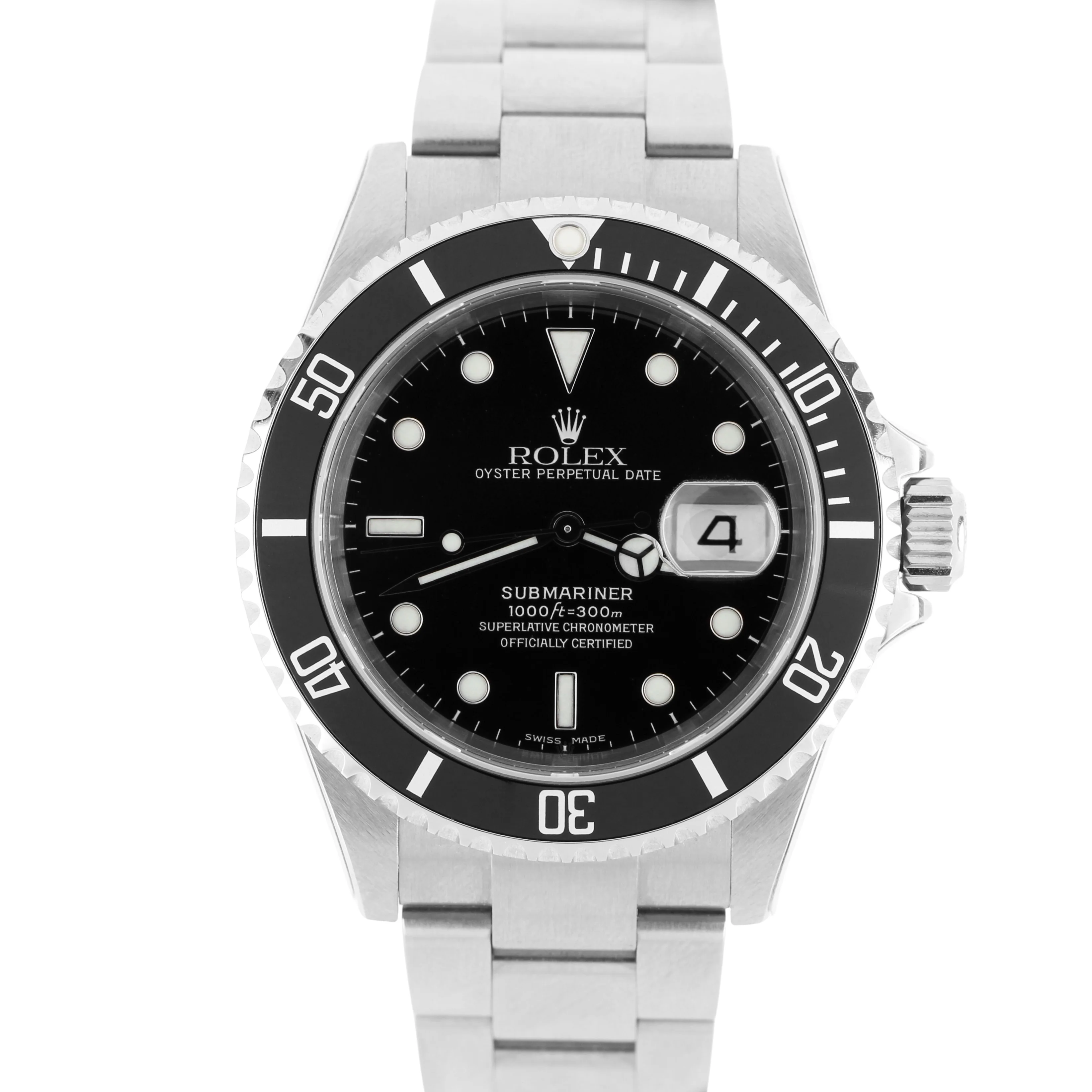 NOS 2004 PAPERS Rolex Submariner Date NO-HOLES Steel Black 40mm 16610 Watch BOX