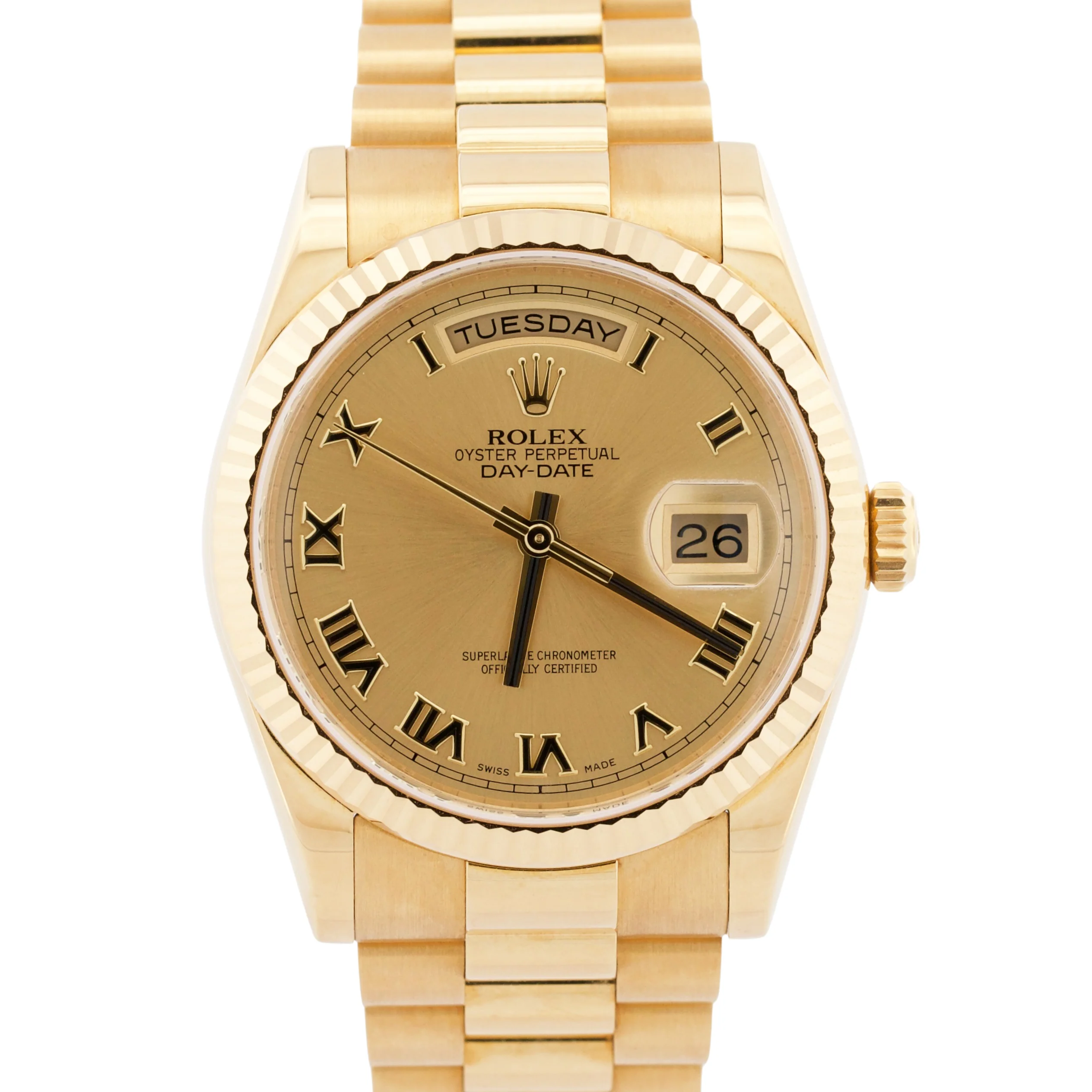 NOS 2016 PAPERS Rolex Day-Date President CHAMPAGNE ROMAN 36mm 18K 118238 BOX