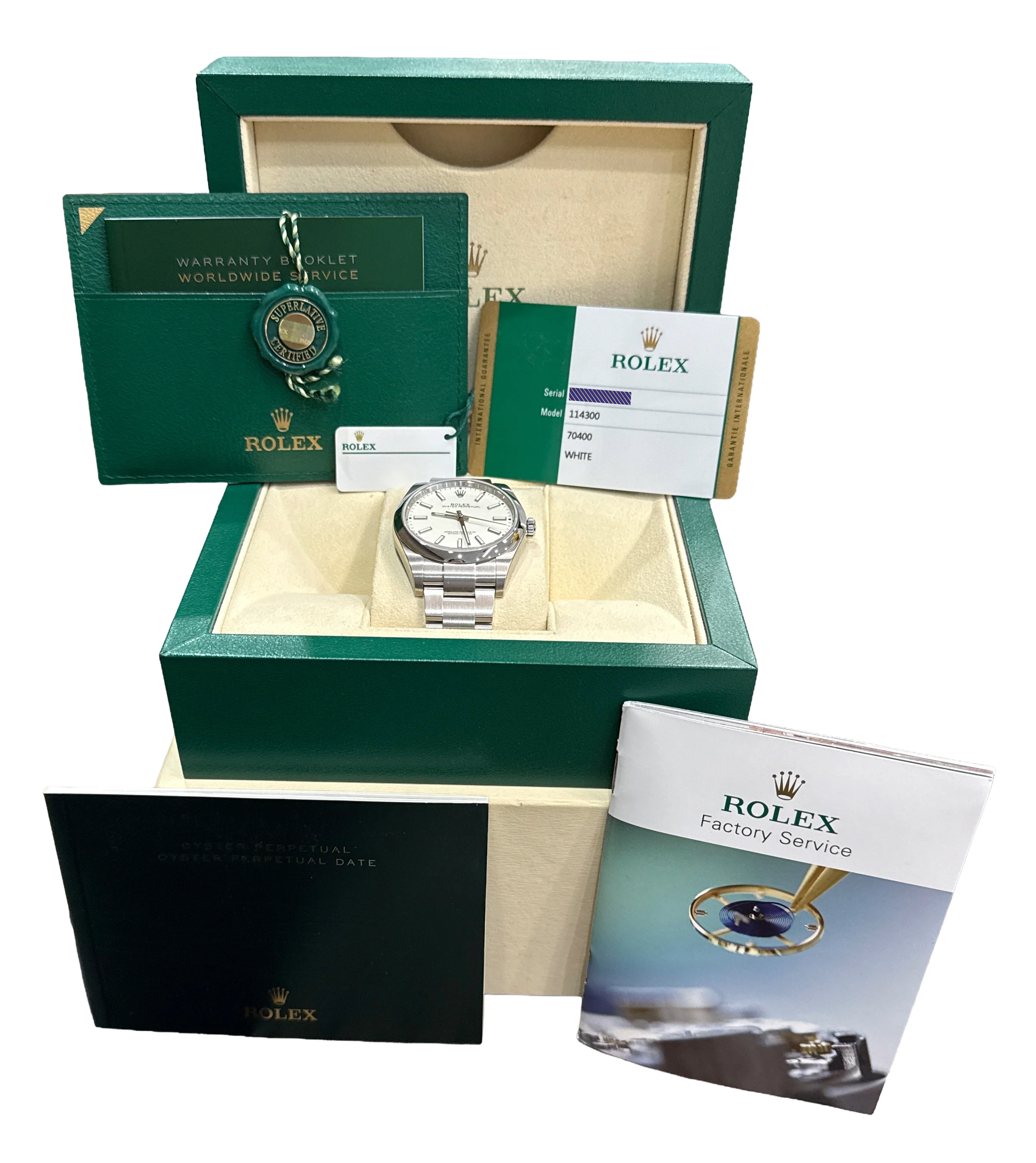 NOS STICKERED 2019 PAPERS Rolex Oyster Perpetual WHITE 39mm 114300 Steel BOX - Image 2