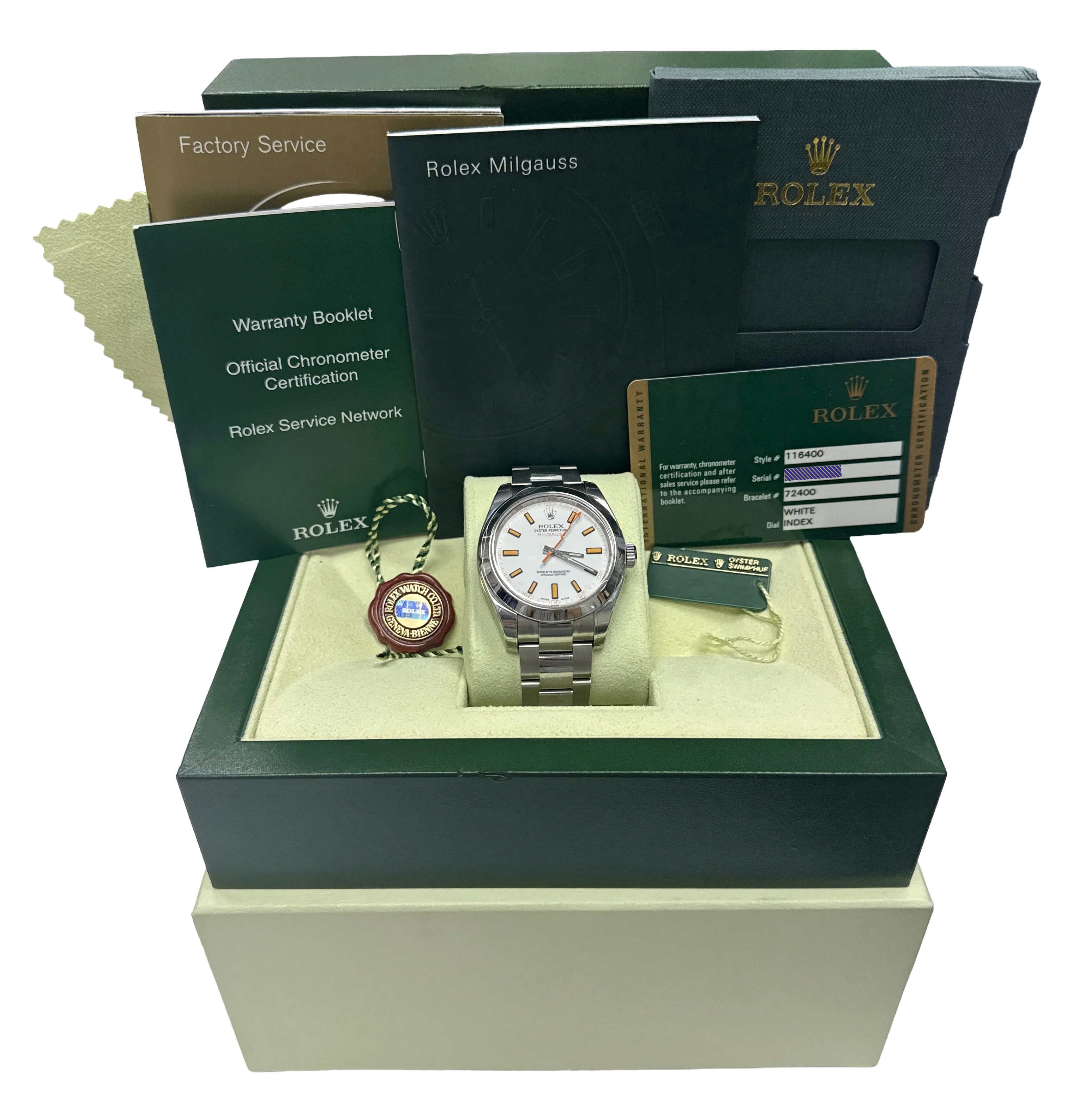 NOS STICKERED PAPERS Rolex Milgauss WHITE 40mm Stainless Steel 116400 Watch BOX - Image 2