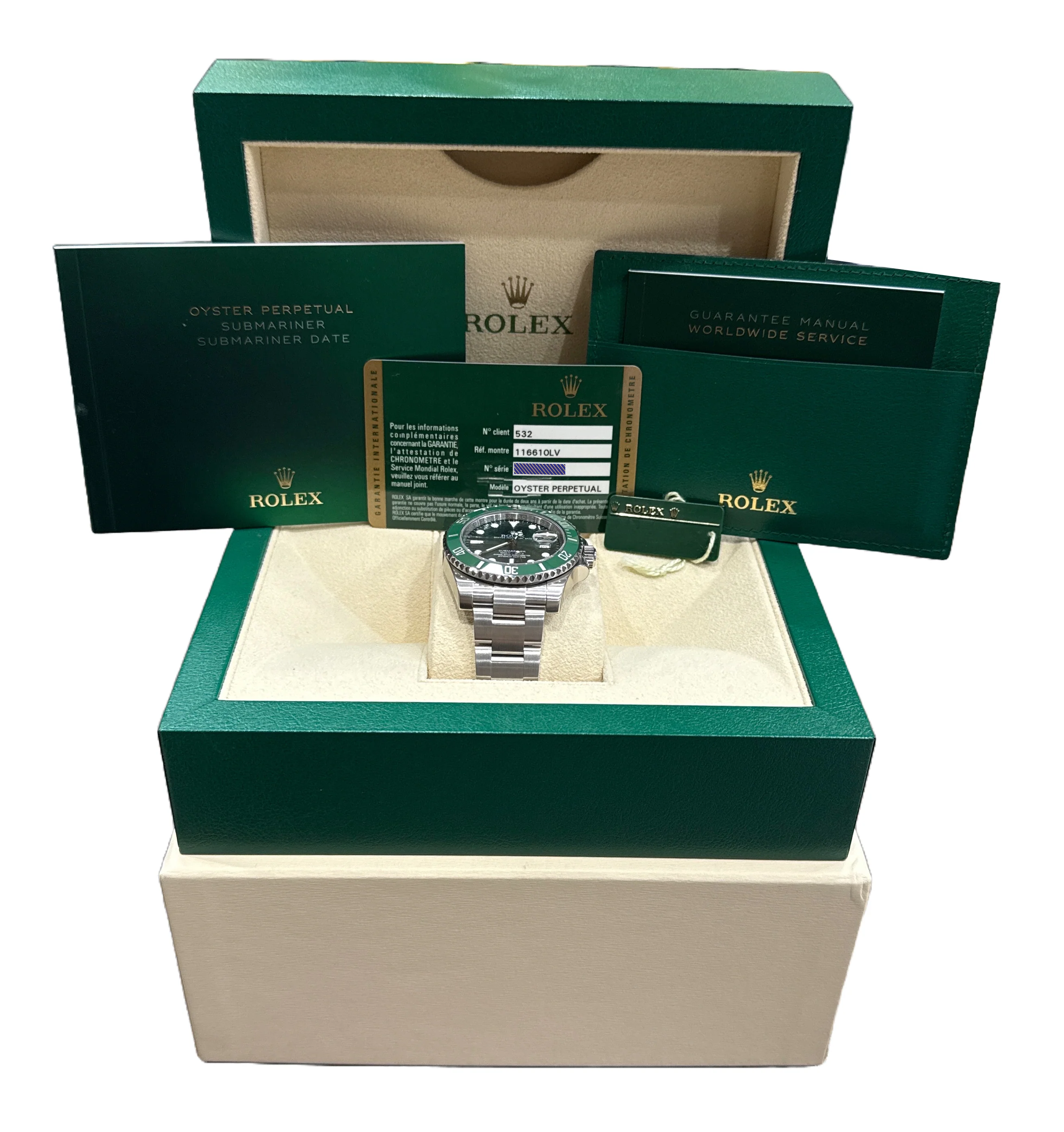 NOS STICKERED PAPERS Rolex Submariner Date HULK Green Steel 40mm 116610 LV BOX - Image 2