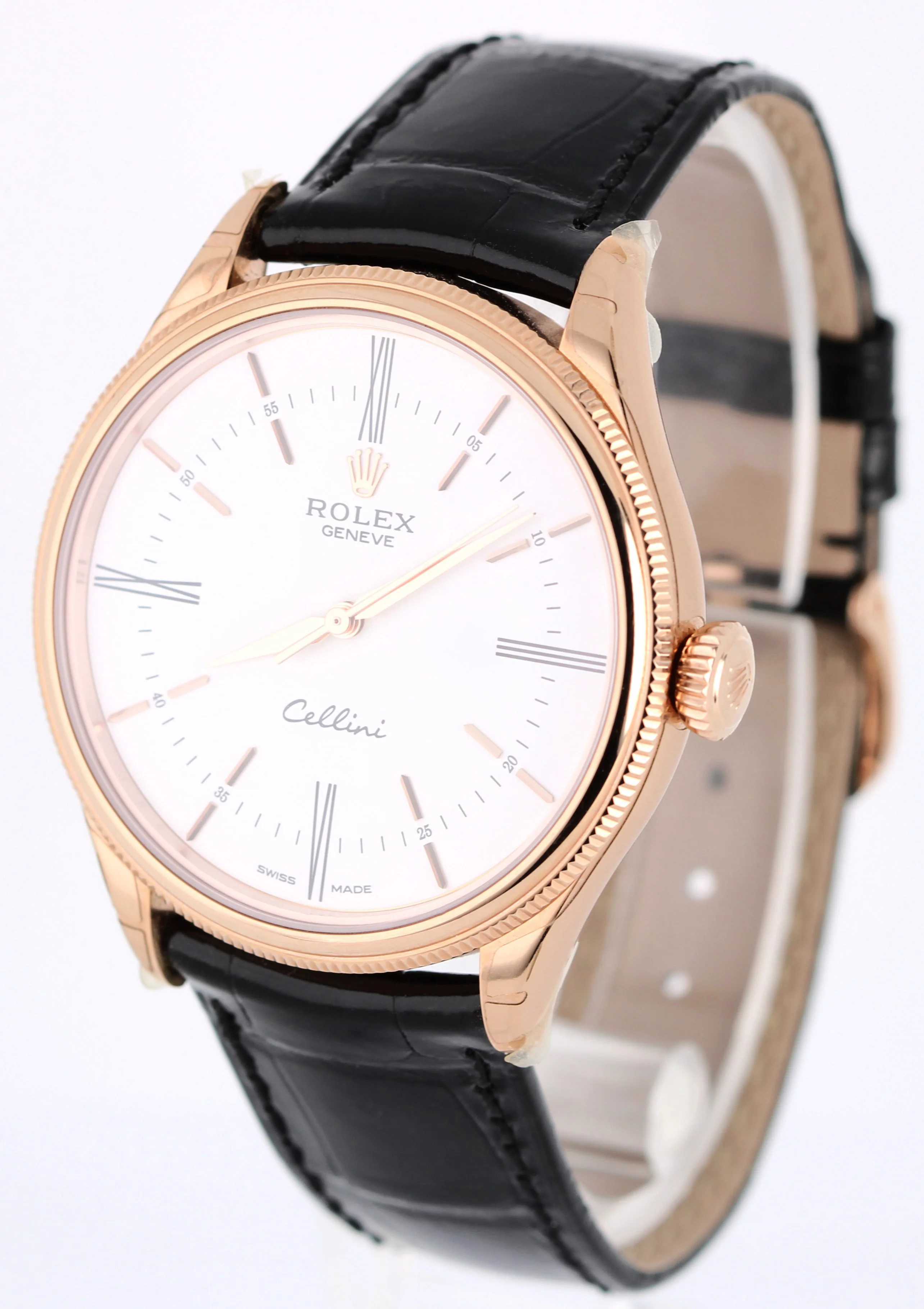 NOS STICKERED Rolex Cellini PAPERS 18k Rose Gold White 39mm 50505 Watch BOX - Image 3