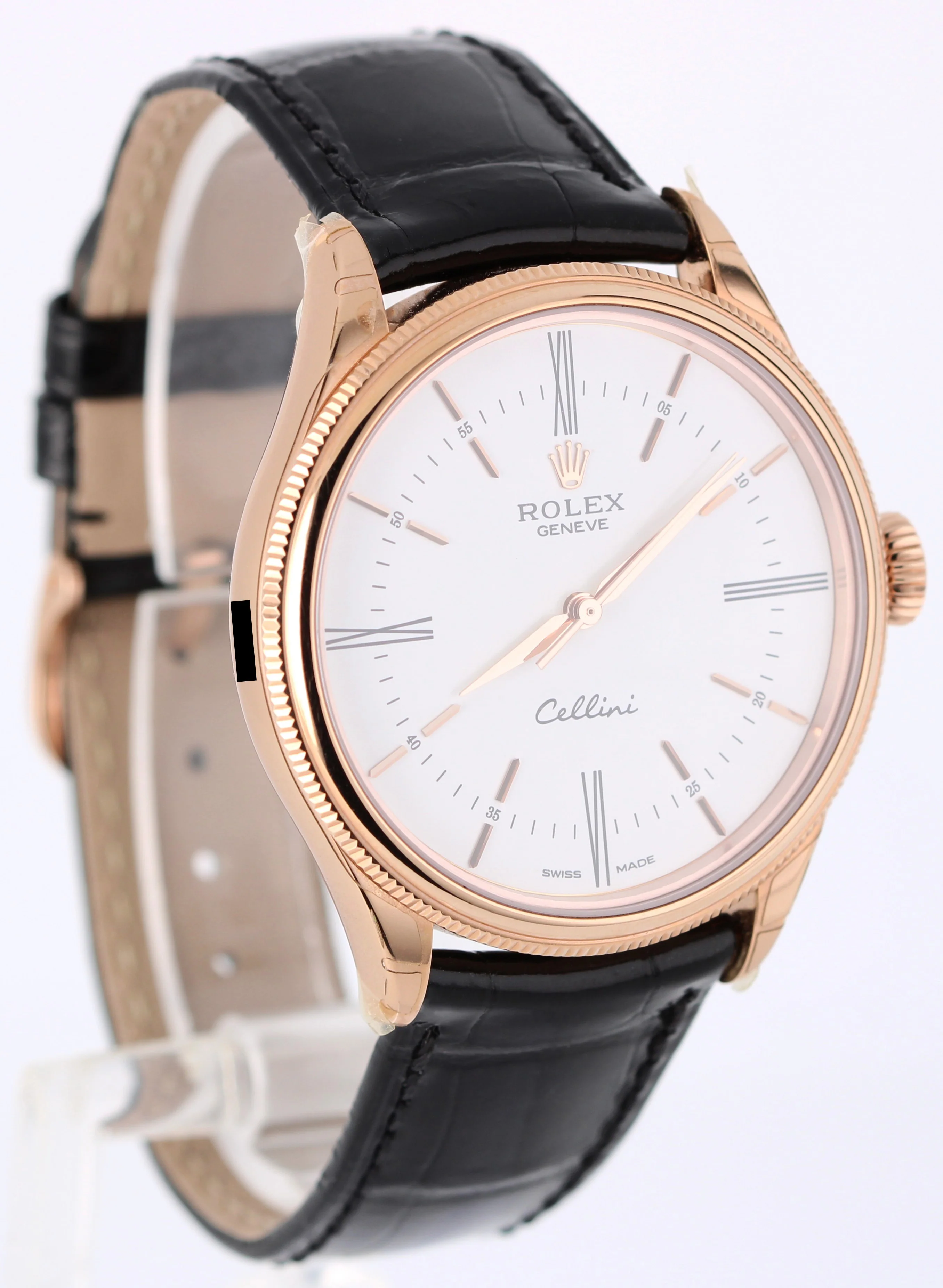 NOS STICKERED Rolex Cellini PAPERS 18k Rose Gold White 39mm 50505 Watch BOX - Image 4