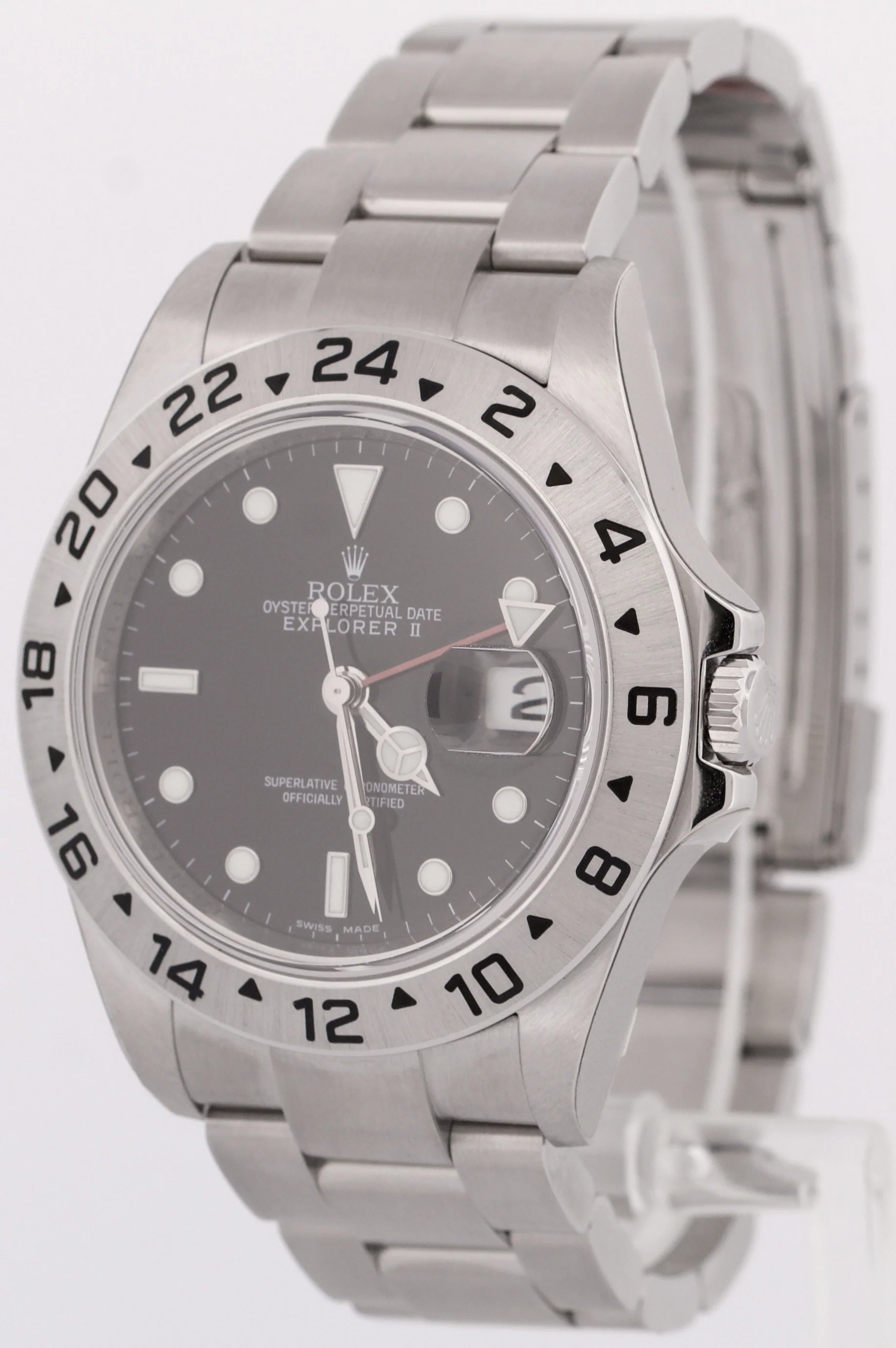 NOS STICKERED Rolex Explorer II 40mm 3186 BLACK Red Steel REHAUT 16570 Watch - Image 3