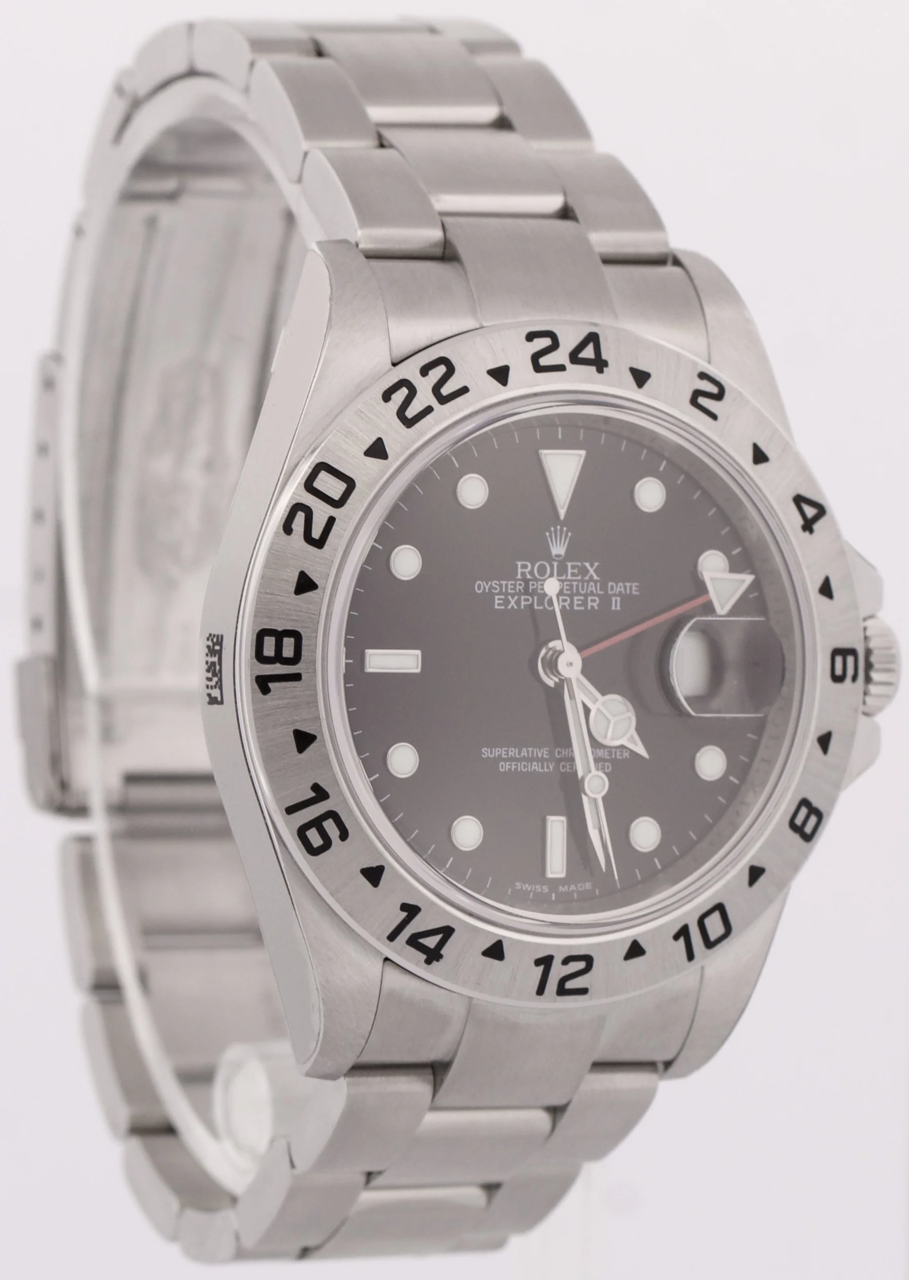 NOS STICKERED Rolex Explorer II 40mm 3186 BLACK Red Steel REHAUT 16570 Watch - Image 4