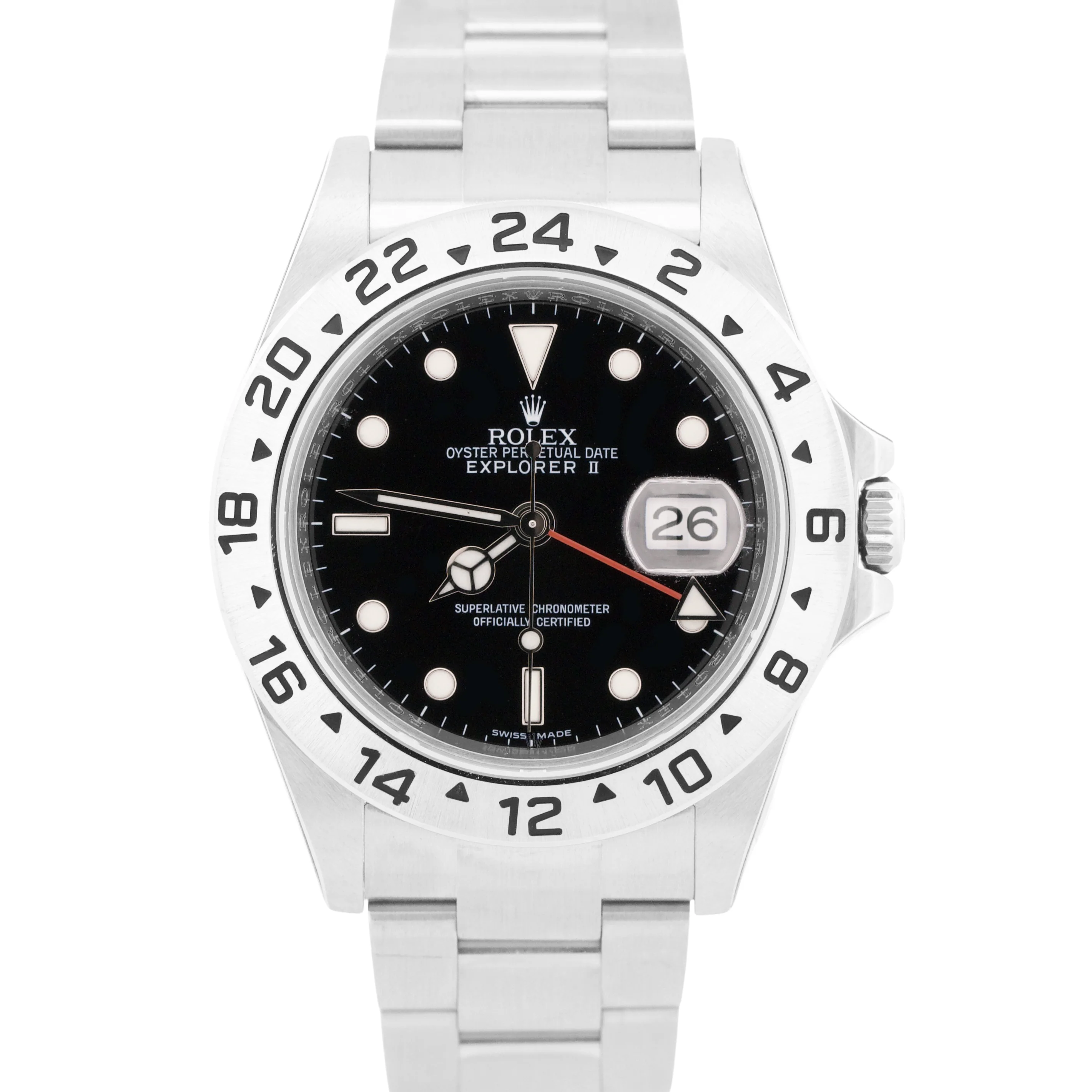 NOS STICKERED Rolex Explorer II 40mm 3186 BLACK Red Steel REHAUT 16570 Watch