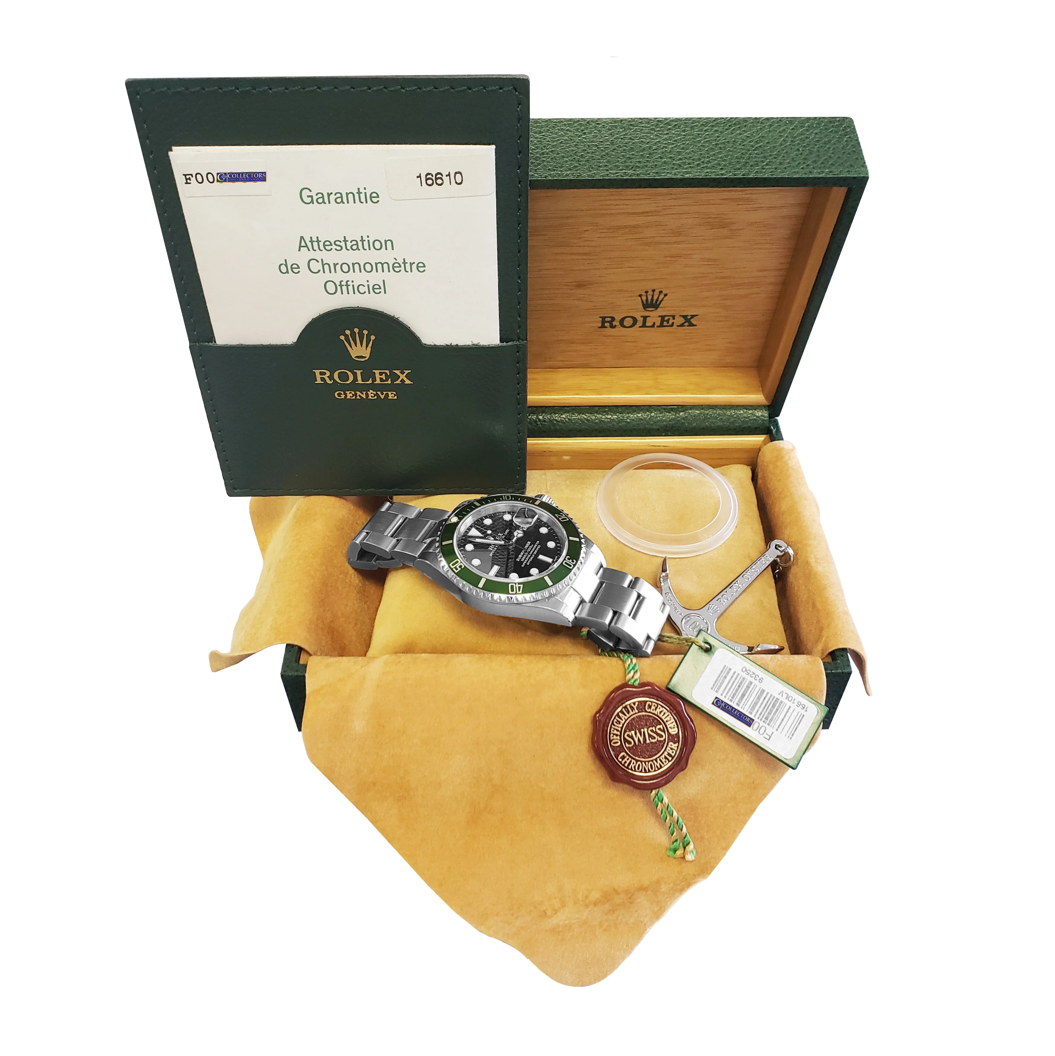 NOS STICKERED 2003 Rolex Submariner KERMIT Green FLAT 4 F-Serial Watch 16610 LV - Image 10