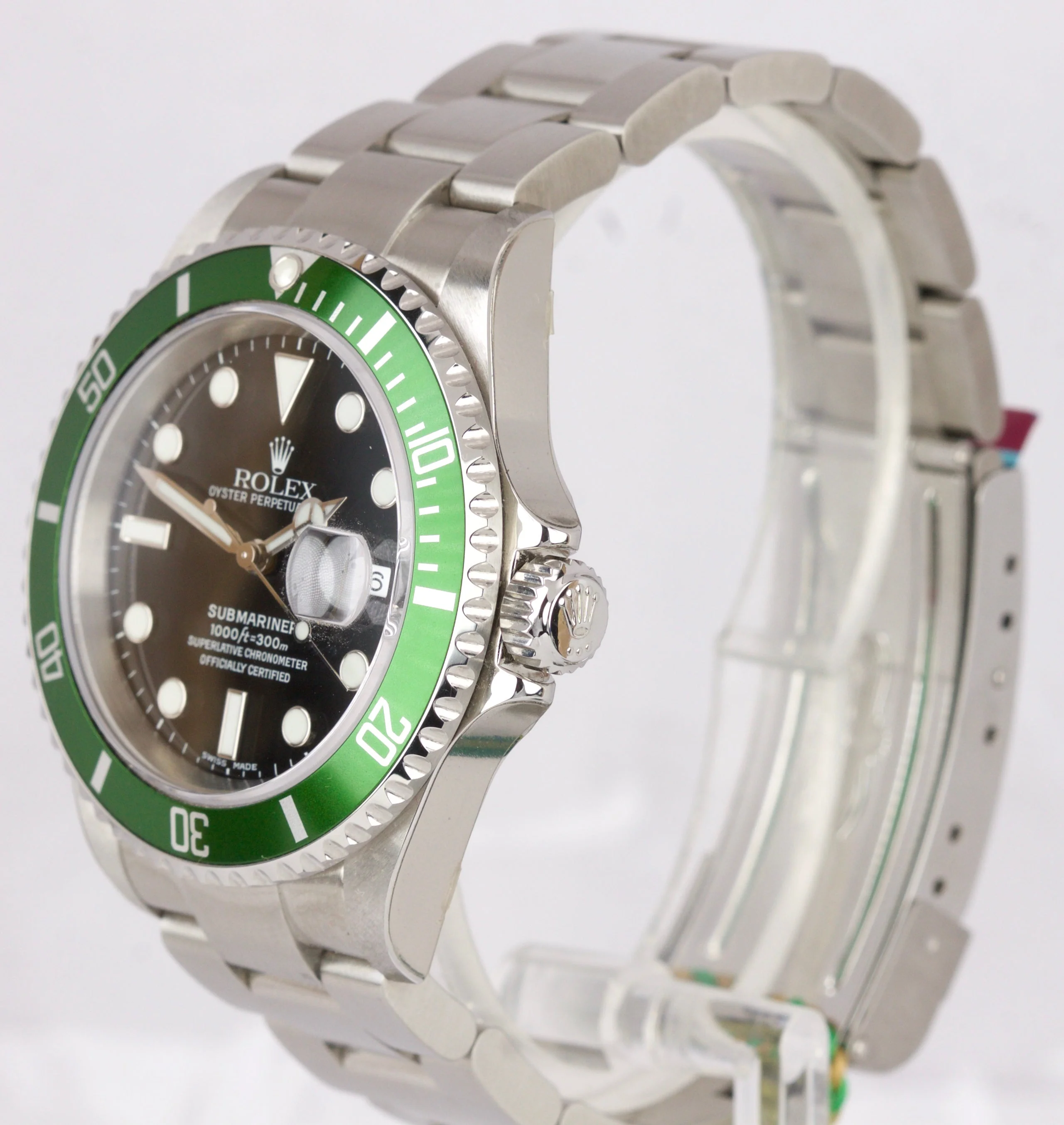 NOS STICKERED 2003 Rolex Submariner KERMIT Green FLAT 4 F-Serial Watch 16610 LV - Image 3