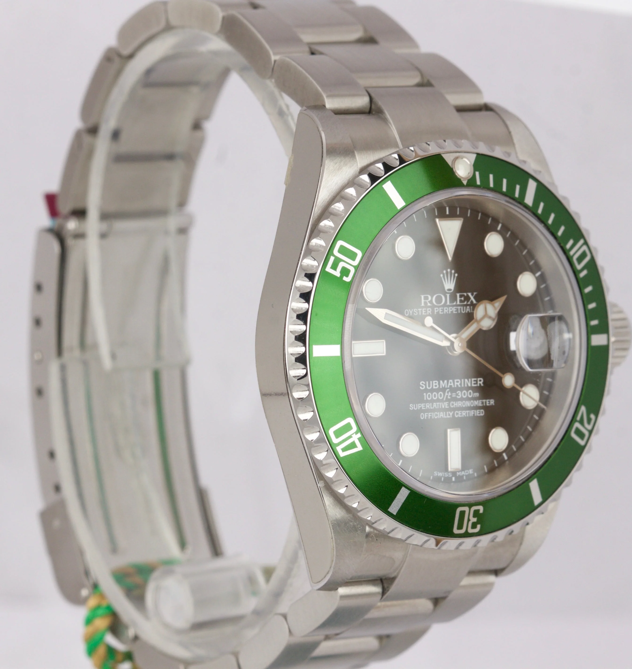 NOS STICKERED 2003 Rolex Submariner KERMIT Green FLAT 4 F-Serial Watch 16610 LV - Image 4