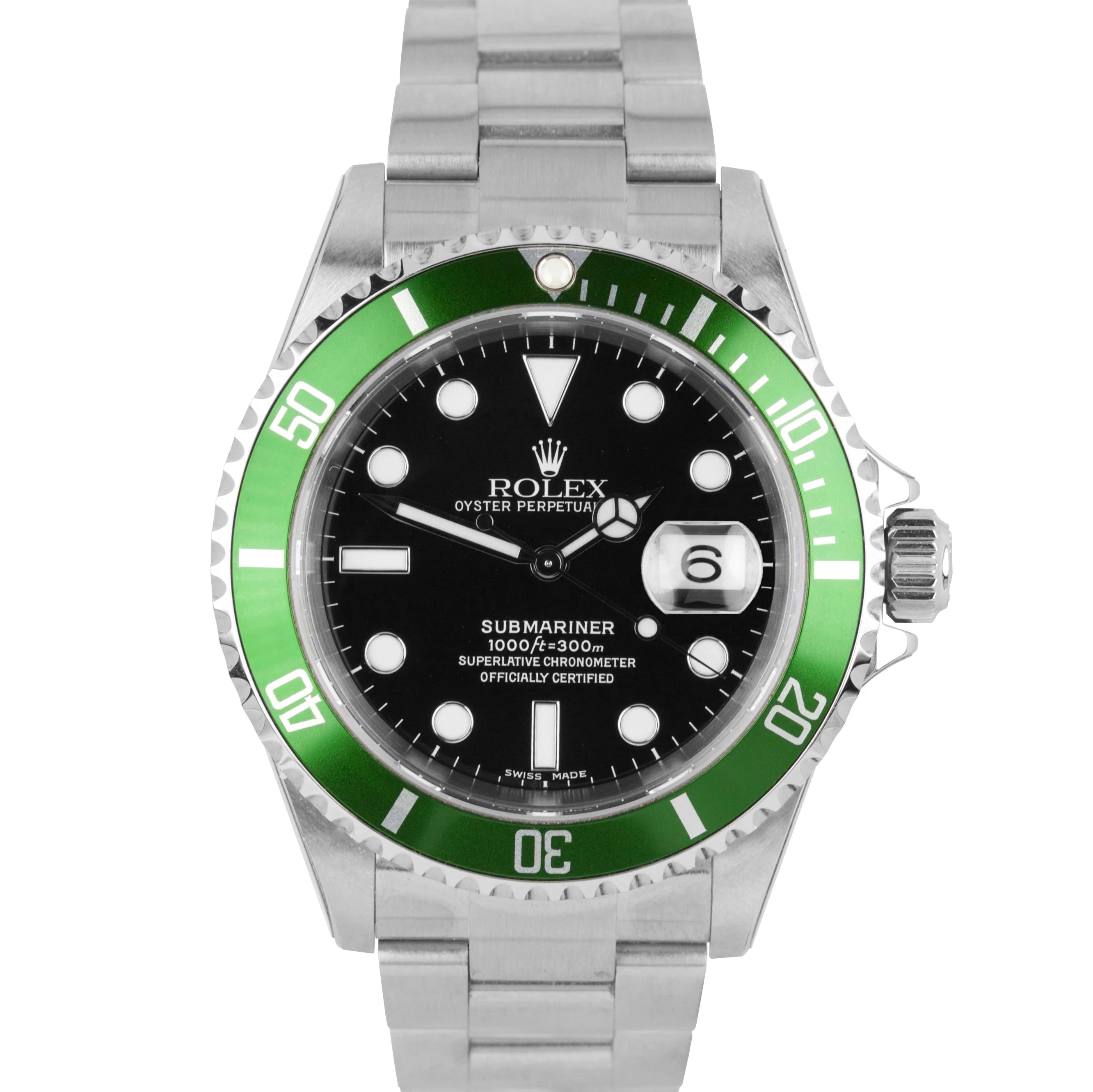 NOS STICKERED 2003 Rolex Submariner KERMIT Green FLAT 4 F-Serial Watch 16610 LV - Image 8