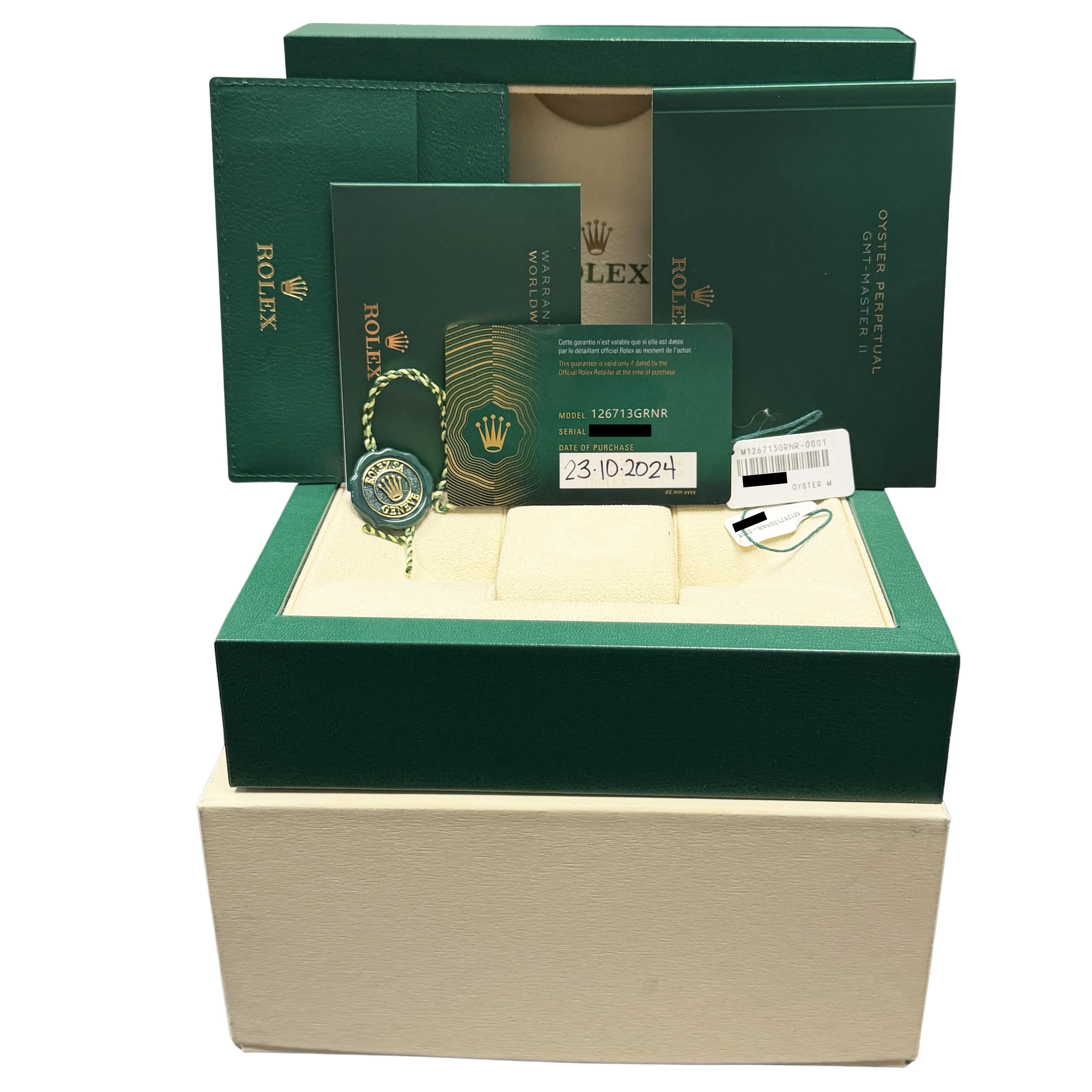 OCT. 2024 PAPERS Rolex GMT-Master II BUMBLEBEE 18K Gold 126713GRNR JUBILEE BOX - Image 2