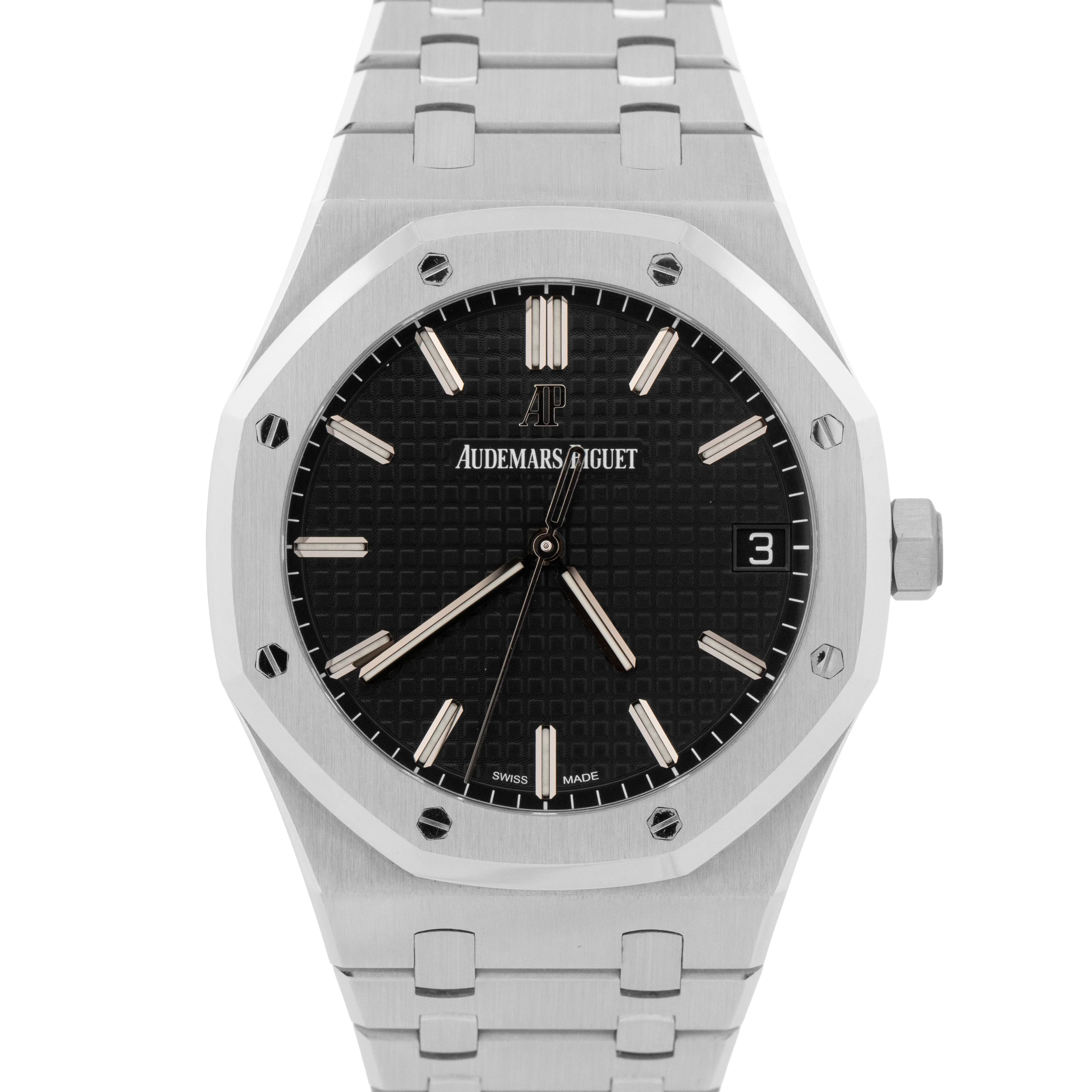 PAPERS Audemars Piguet Royal Oak Gray Black Stainless 41mm 15500ST Watch BOX
