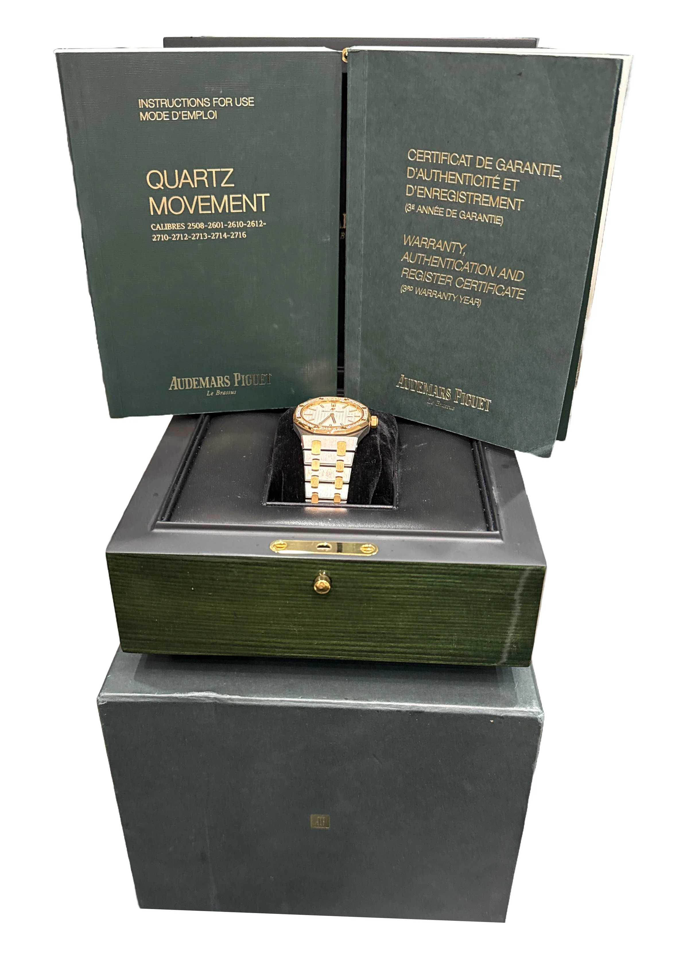 PAPERS Audemars Piguet Royal Oak WHITE DIAMOND 18K Gold Steel 33mm 67651SR BOX - Image 2