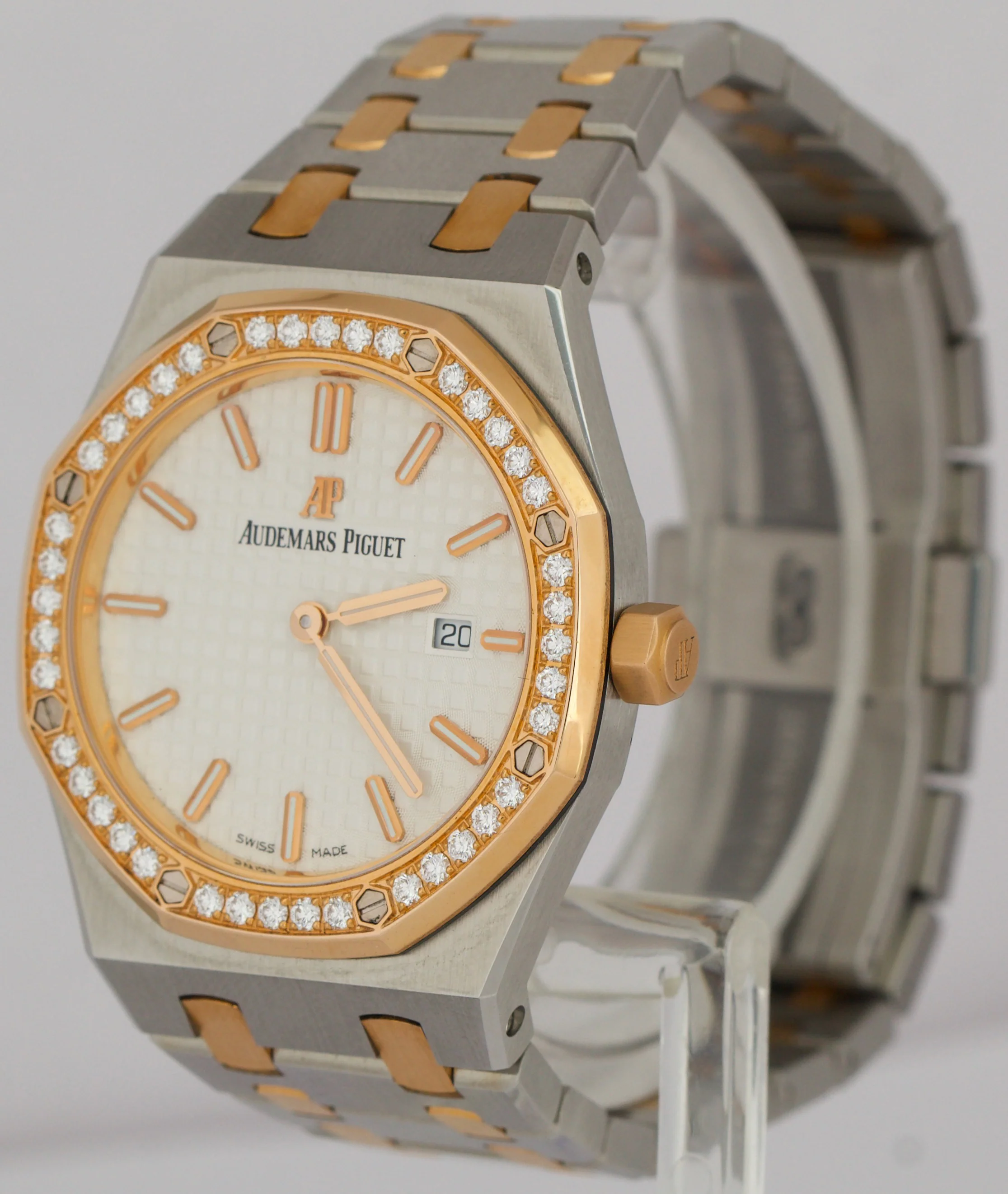 PAPERS Audemars Piguet Royal Oak WHITE DIAMOND 18K Gold Steel 33mm 67651SR BOX - Image 3