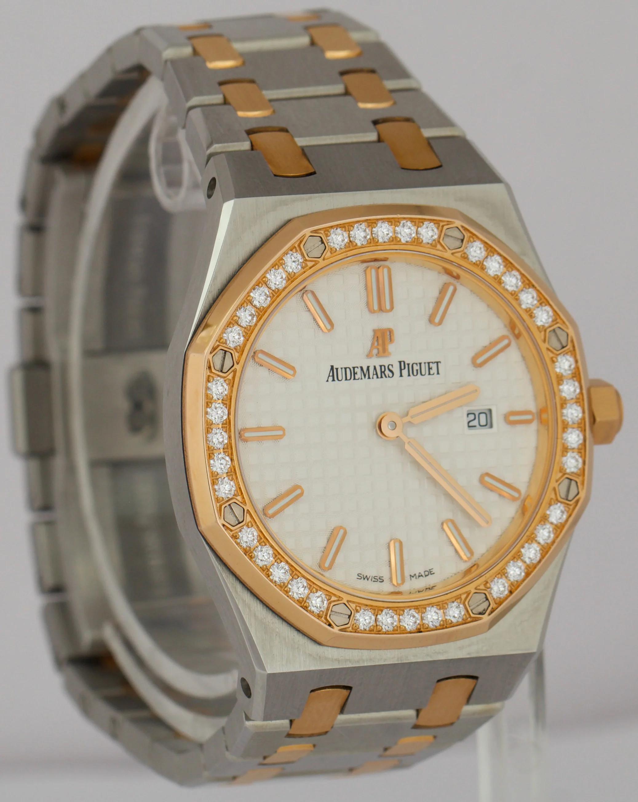 PAPERS Audemars Piguet Royal Oak WHITE DIAMOND 18K Gold Steel 33mm 67651SR BOX - Image 4