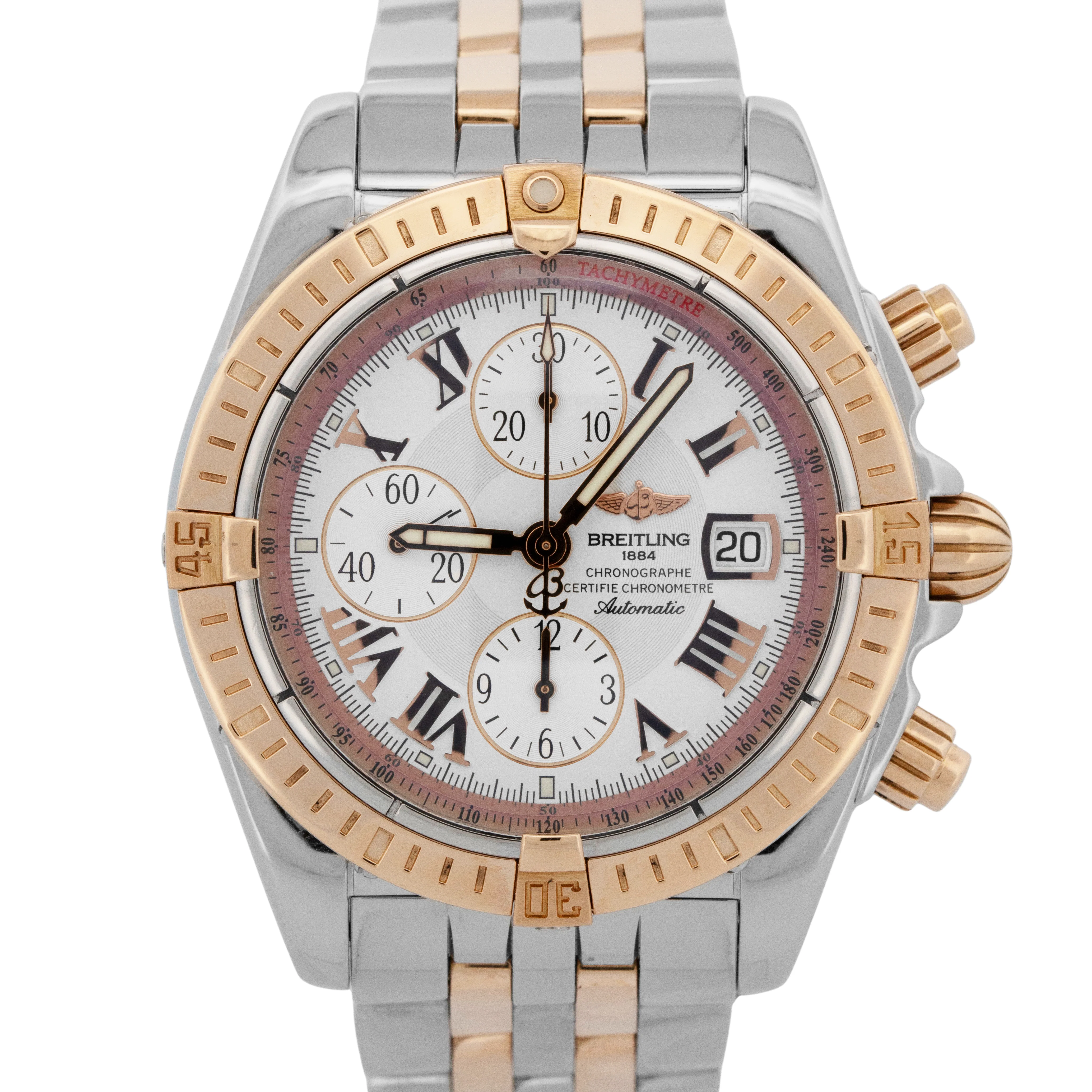PAPERS Breitling Chronomat Evolution 43mm Two-Tone Rose Gold Watch C13356 BOX
