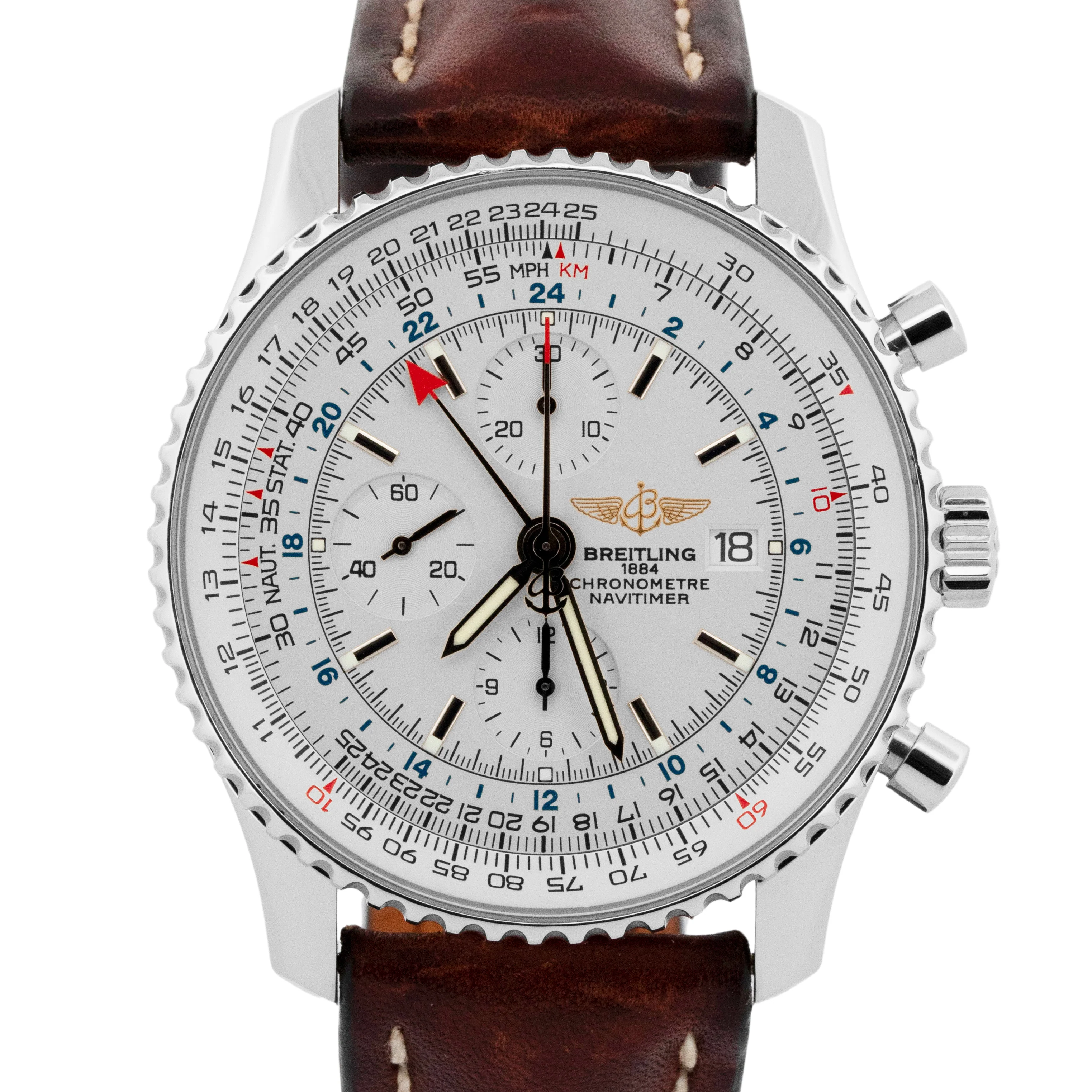 PAPERS Breitling Navitimer World GMT Steel White Stainless Steel 46mm A24322 BOX