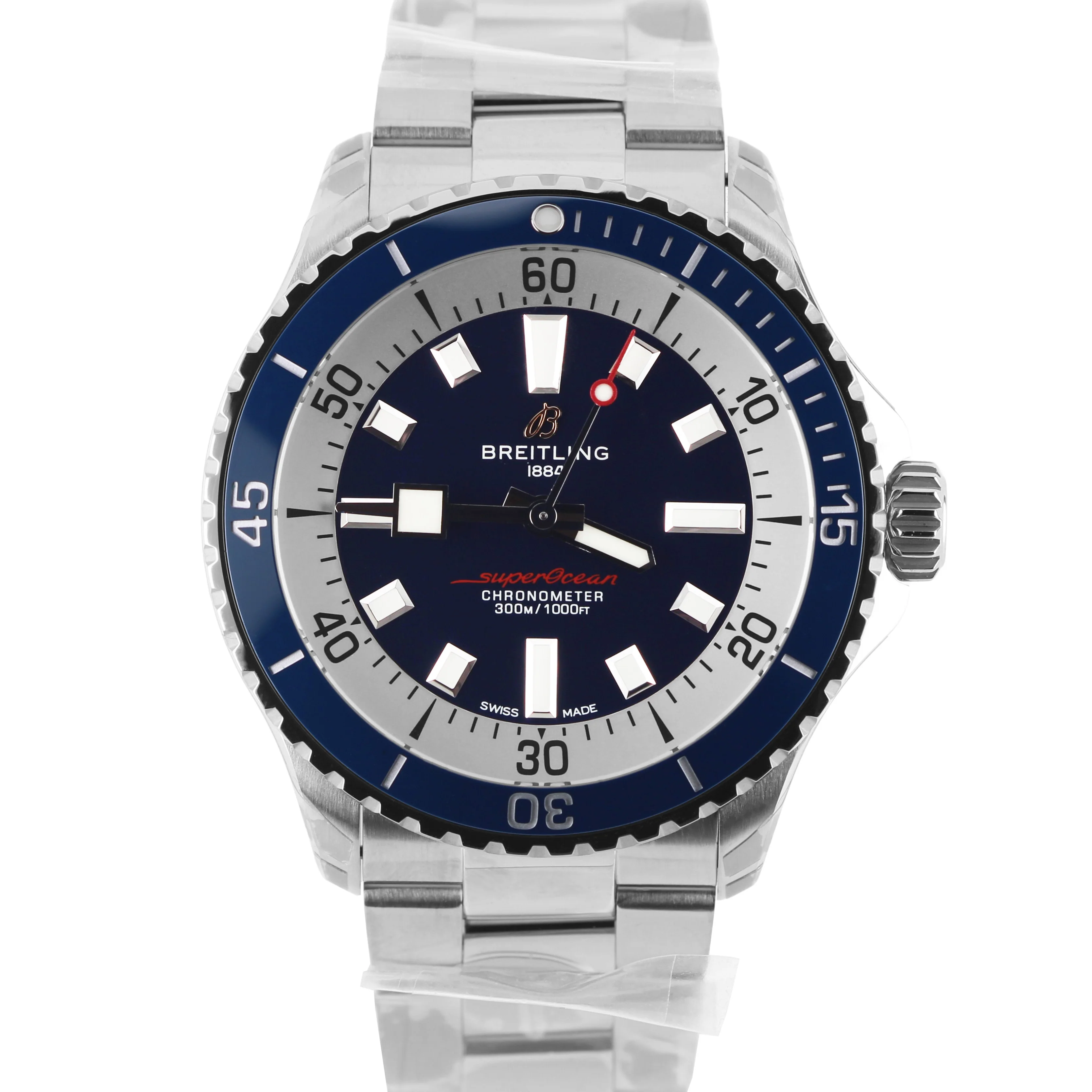 NEW STICKERED Breitling SuperOcean PAPERS Steel Blue 42mm A17375 Watch BOX