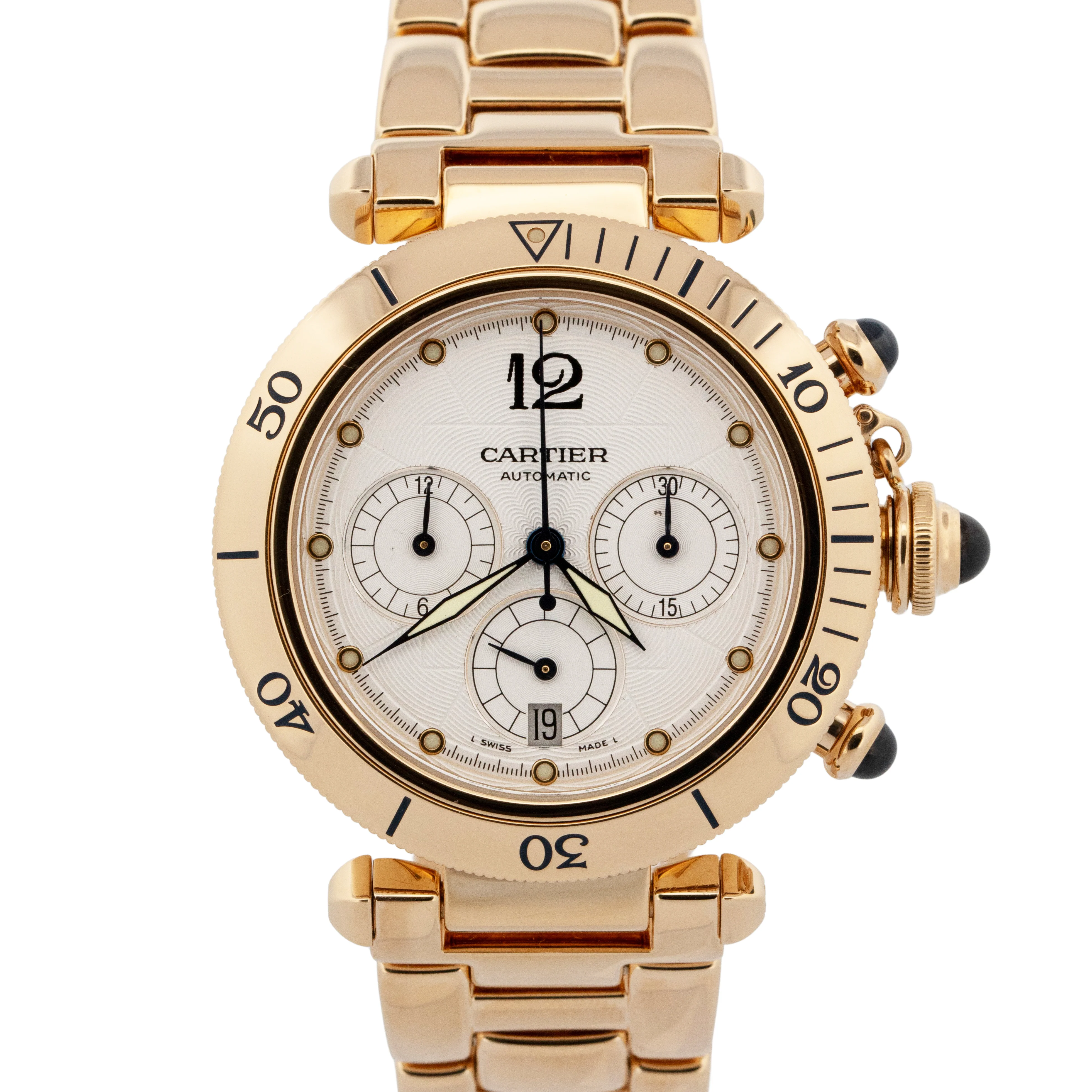 PAPERS Cartier Pasha 18K Yellow Gold Chronograph 38mm Watch 2111 W30140D1 BOX